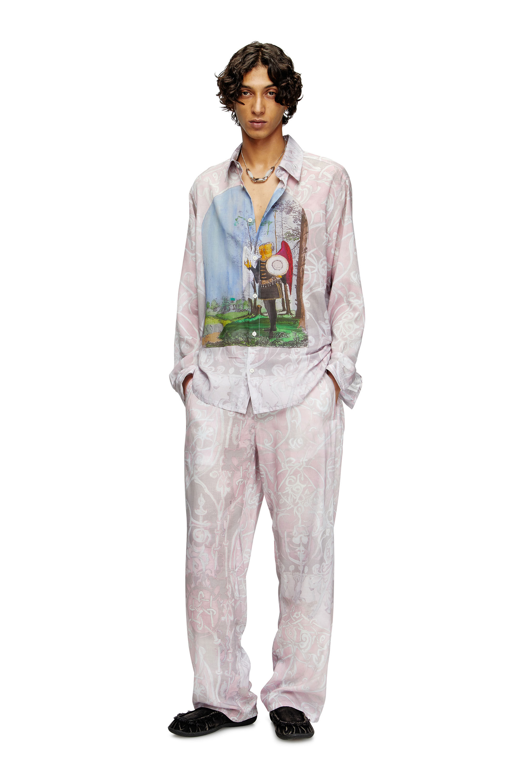 Diesel - S-SIMPLY-A-AJFW, Camicia con stampe medievali Unisex in Rosa - 1