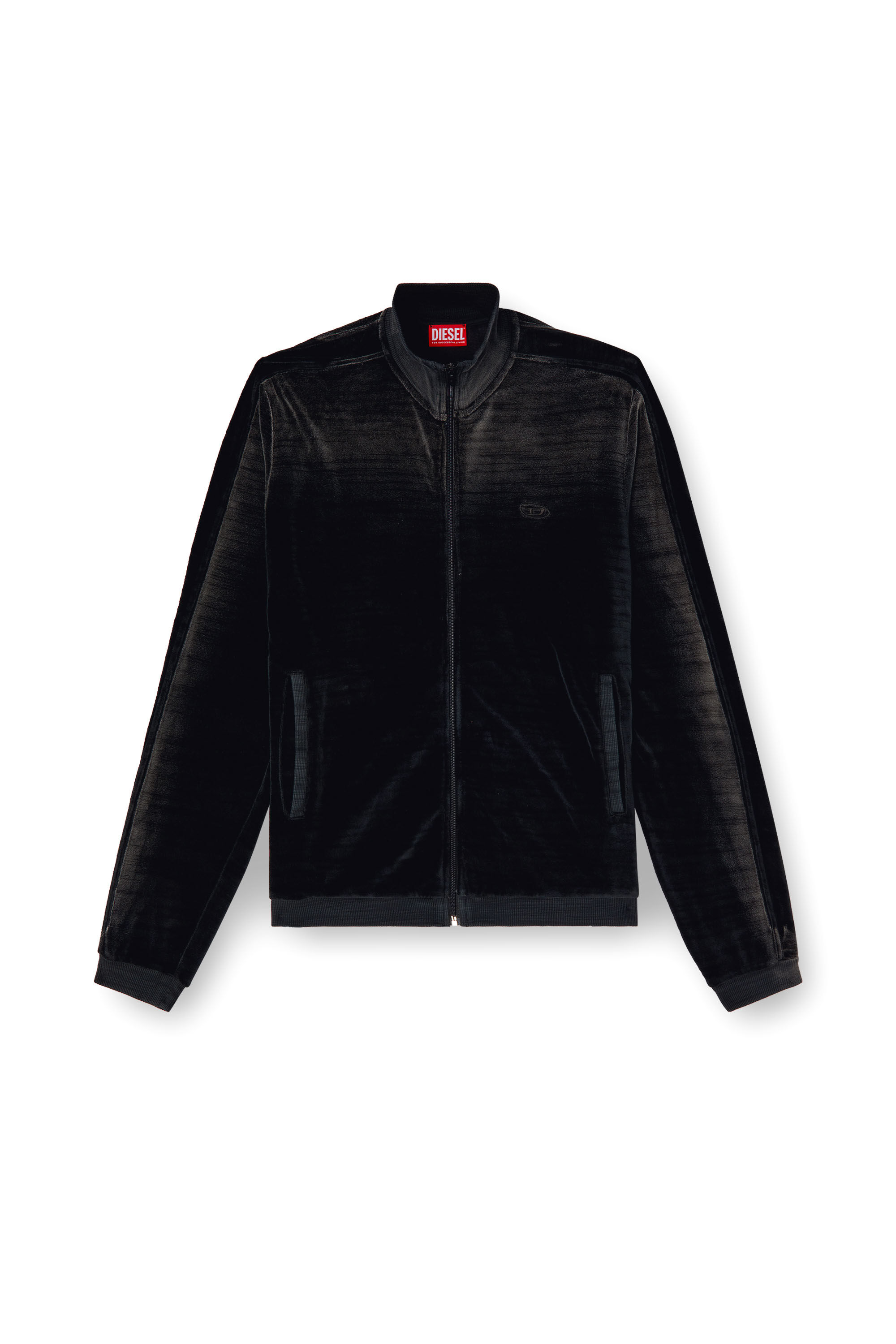 Diesel - S-OLOCK-BAND, Veste de survêtement en chenille délavée Homme in Noir - 2