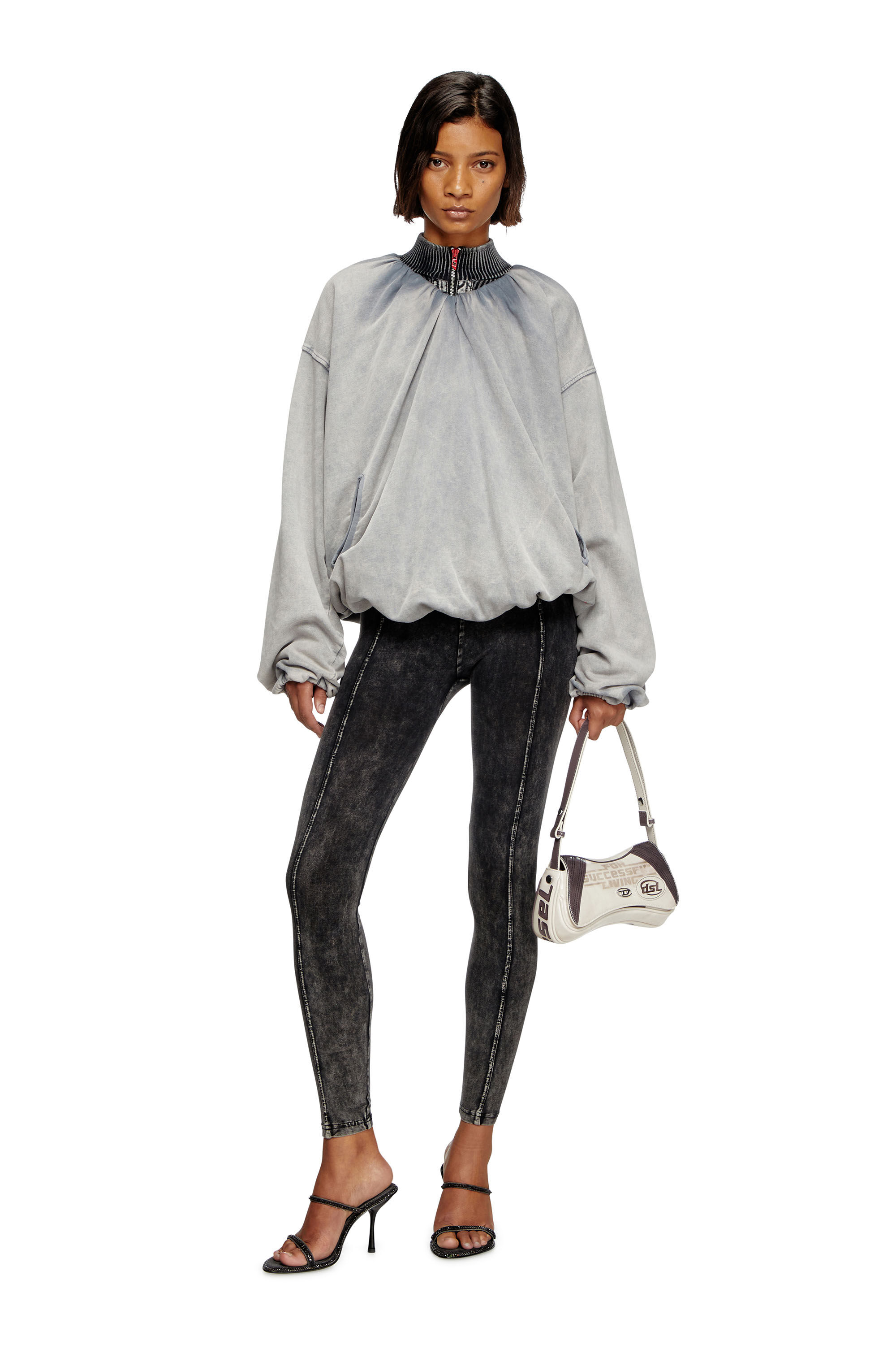 Diesel - F-INDY, Sweat-shirt froncé effet blanchi Femme in Gris - 1