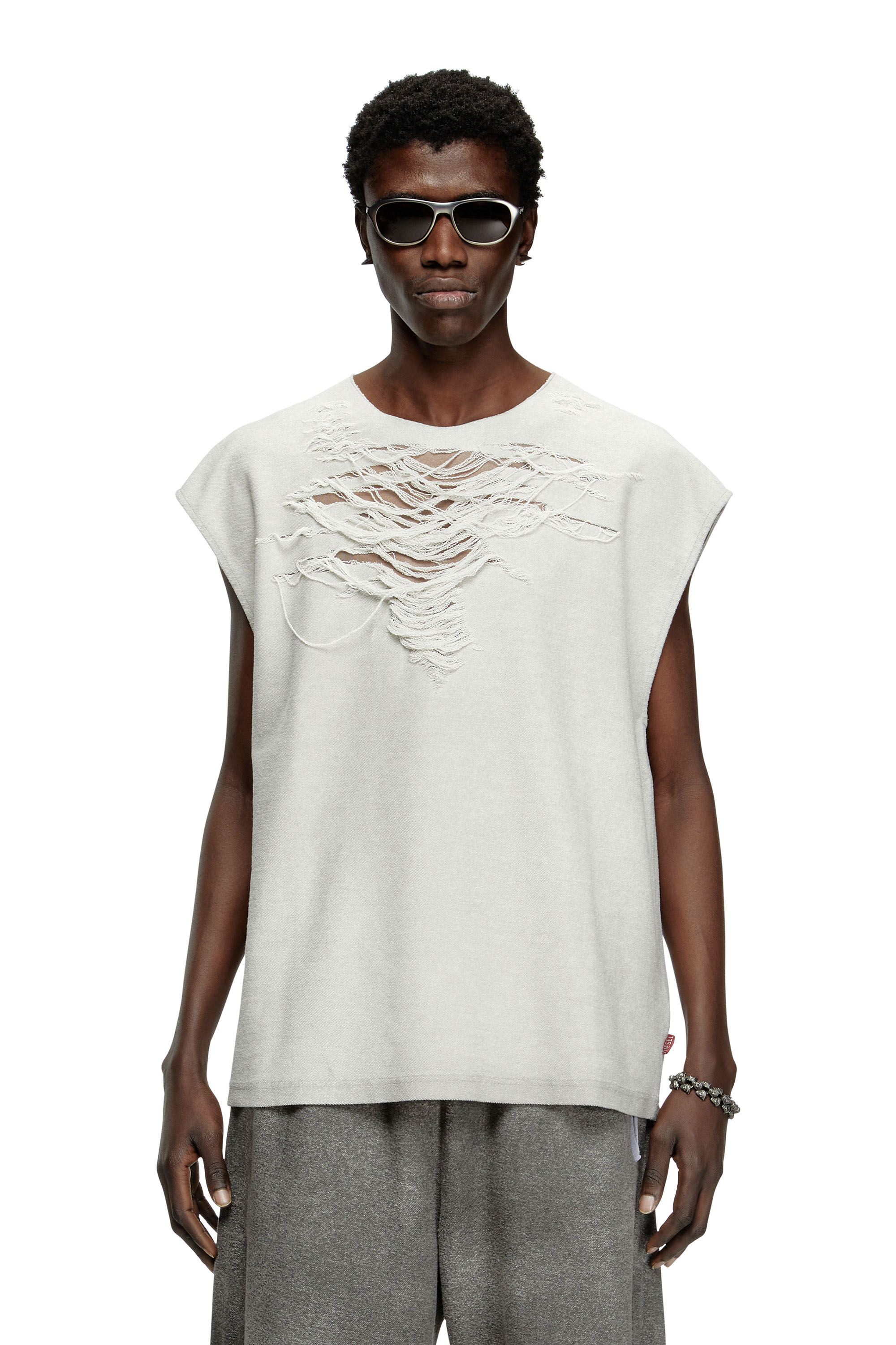 Diesel - S-RUB-SL, Sweat-shirt sans manches avec effet vieilli à l'avant Homme in Gris - 3