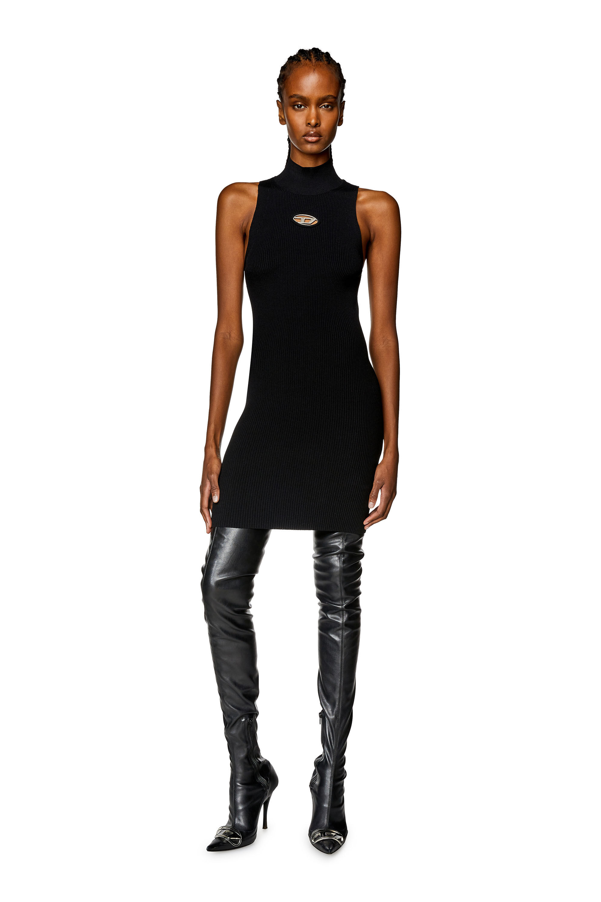 Diesel - M-ONERVAX, Damen Kurzes Rollkragenkleid aus Rippstrick in Schwarz - 1