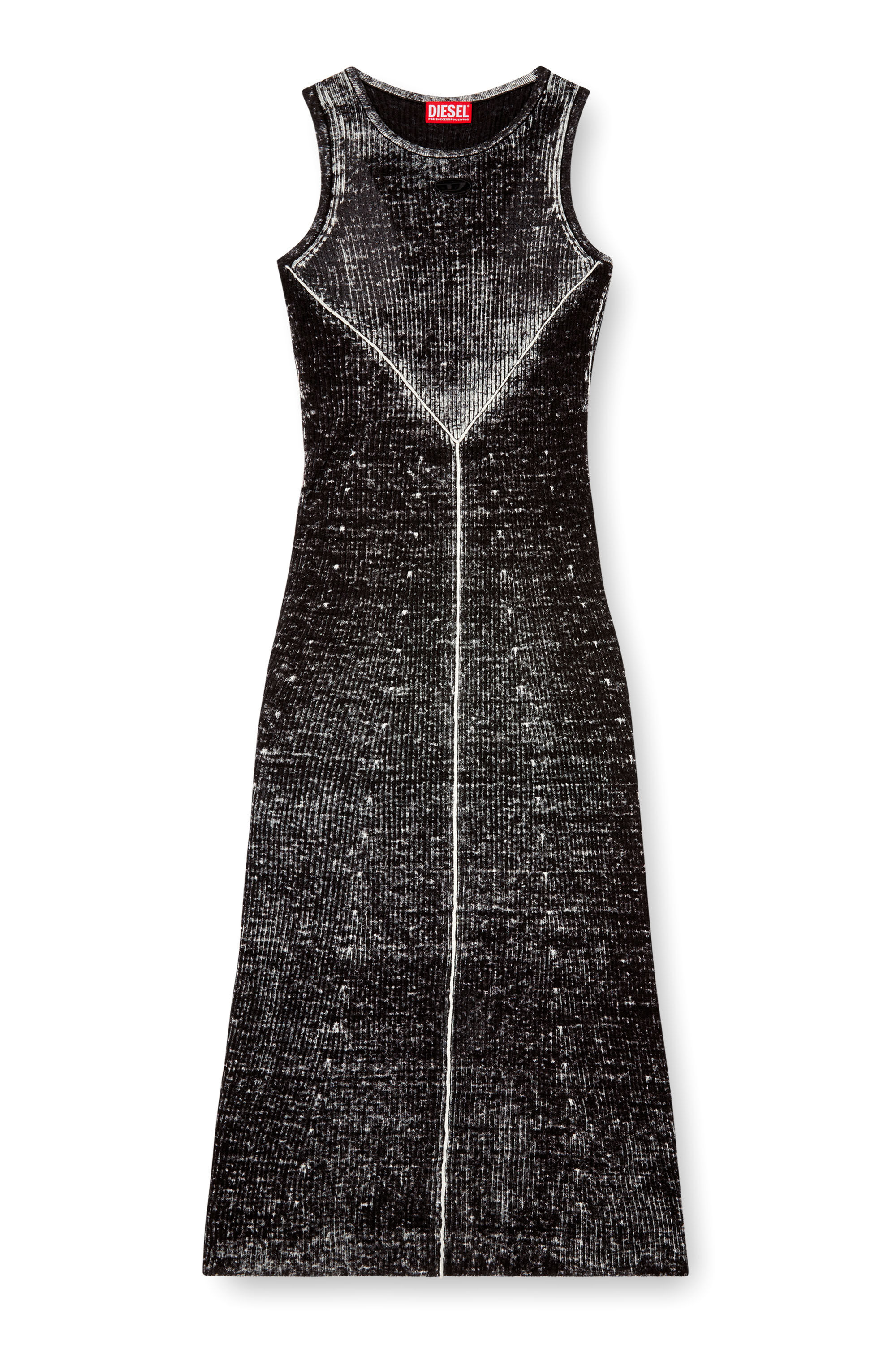 Diesel - M-RAB, Damen Gestricktes Kleid aus Leinen mit Cutout-Logo in Schwarz - 2