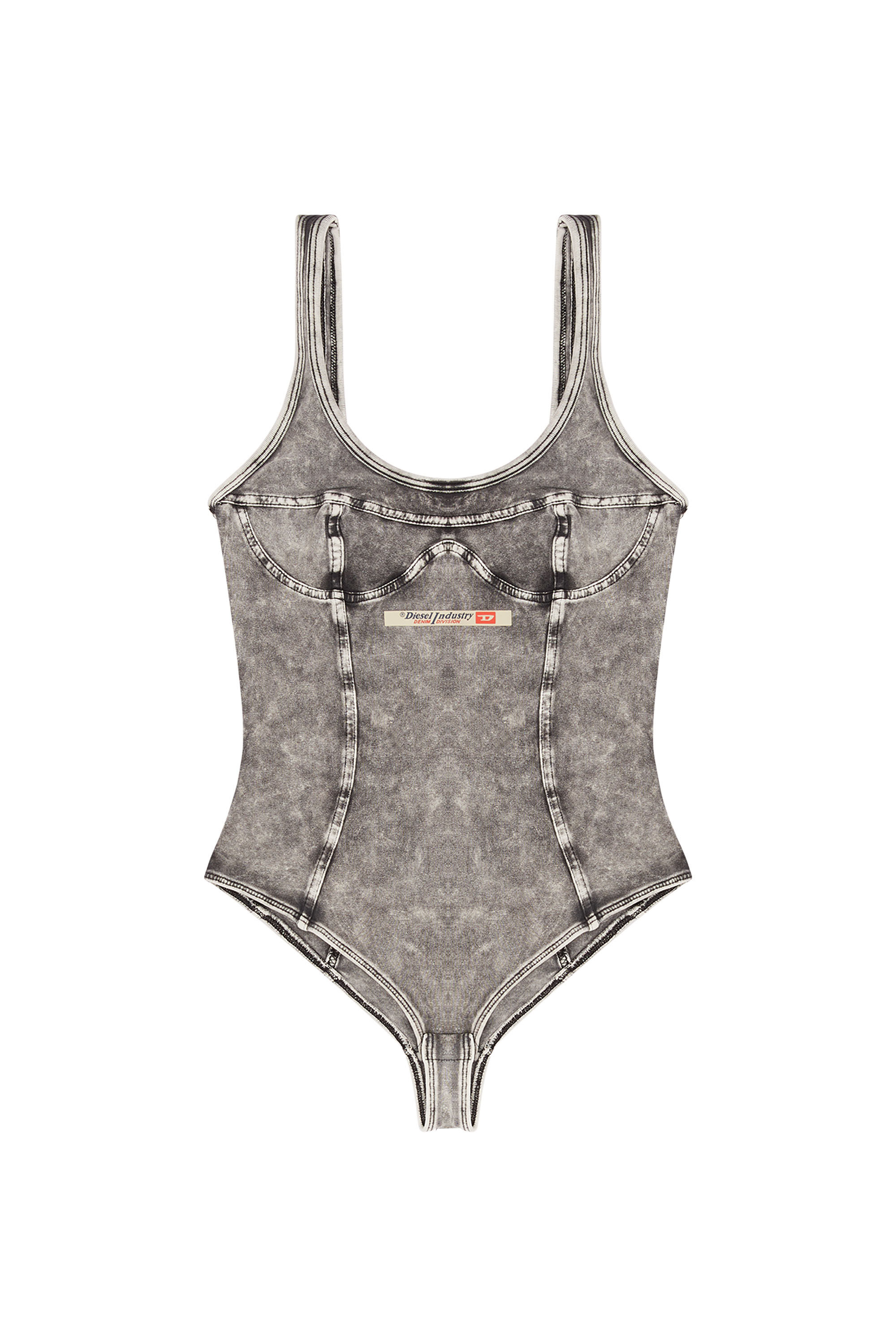 Diesel - UFBY-DENIM-CAMI-BODYSUIT, Damen Body aus Denim-Effekt-Jersey in Dunkelgrau - 2