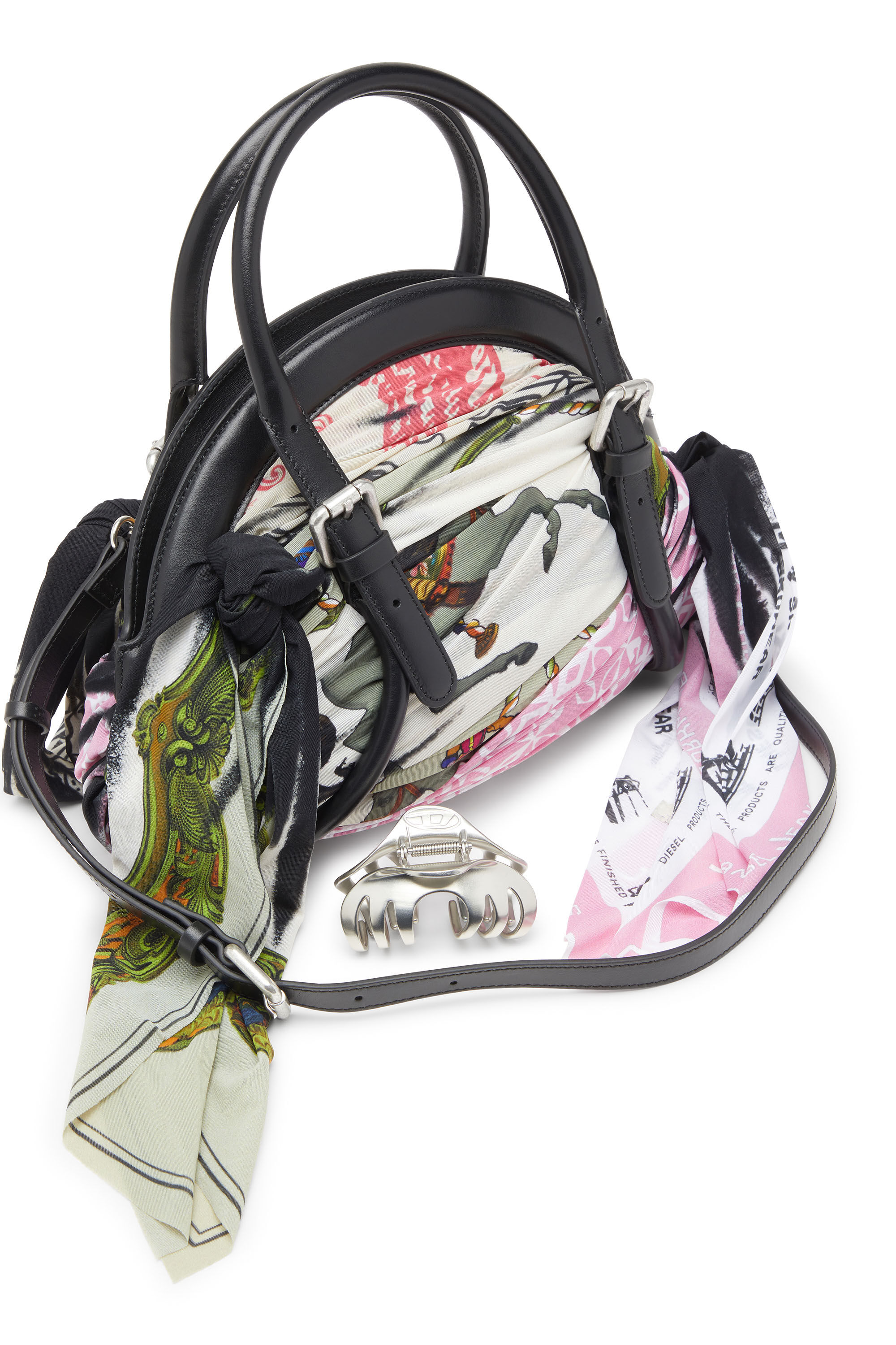 Diesel - TRASH-D TOP HANDLE, Trash-D-Sac à main bandana en cuir et jersey Femme in Polychrome - 2
