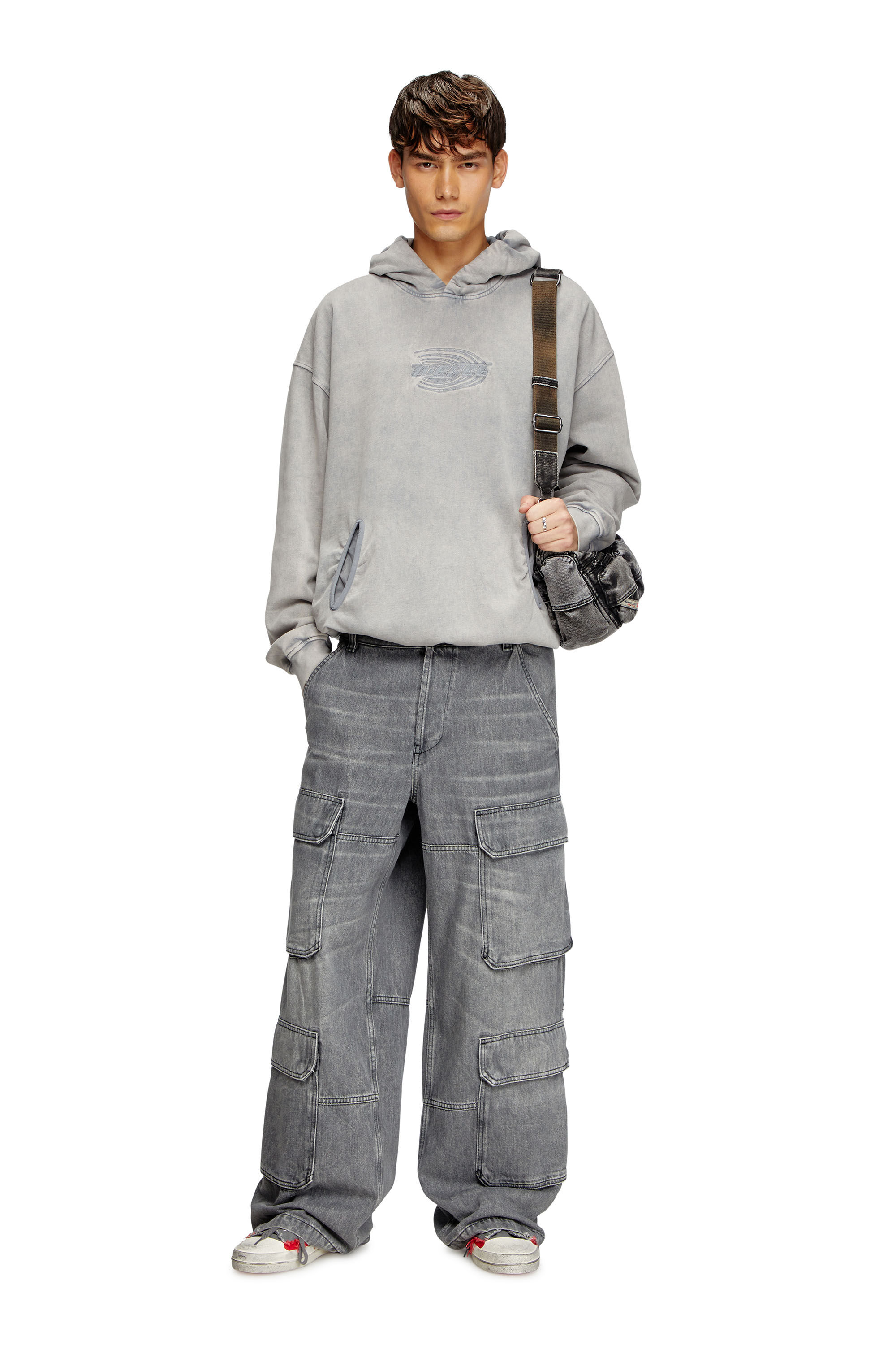 Diesel - S-BOXSTIC-HOOD, Hoodie acid-wash arricciata Unisex in Blu - 1