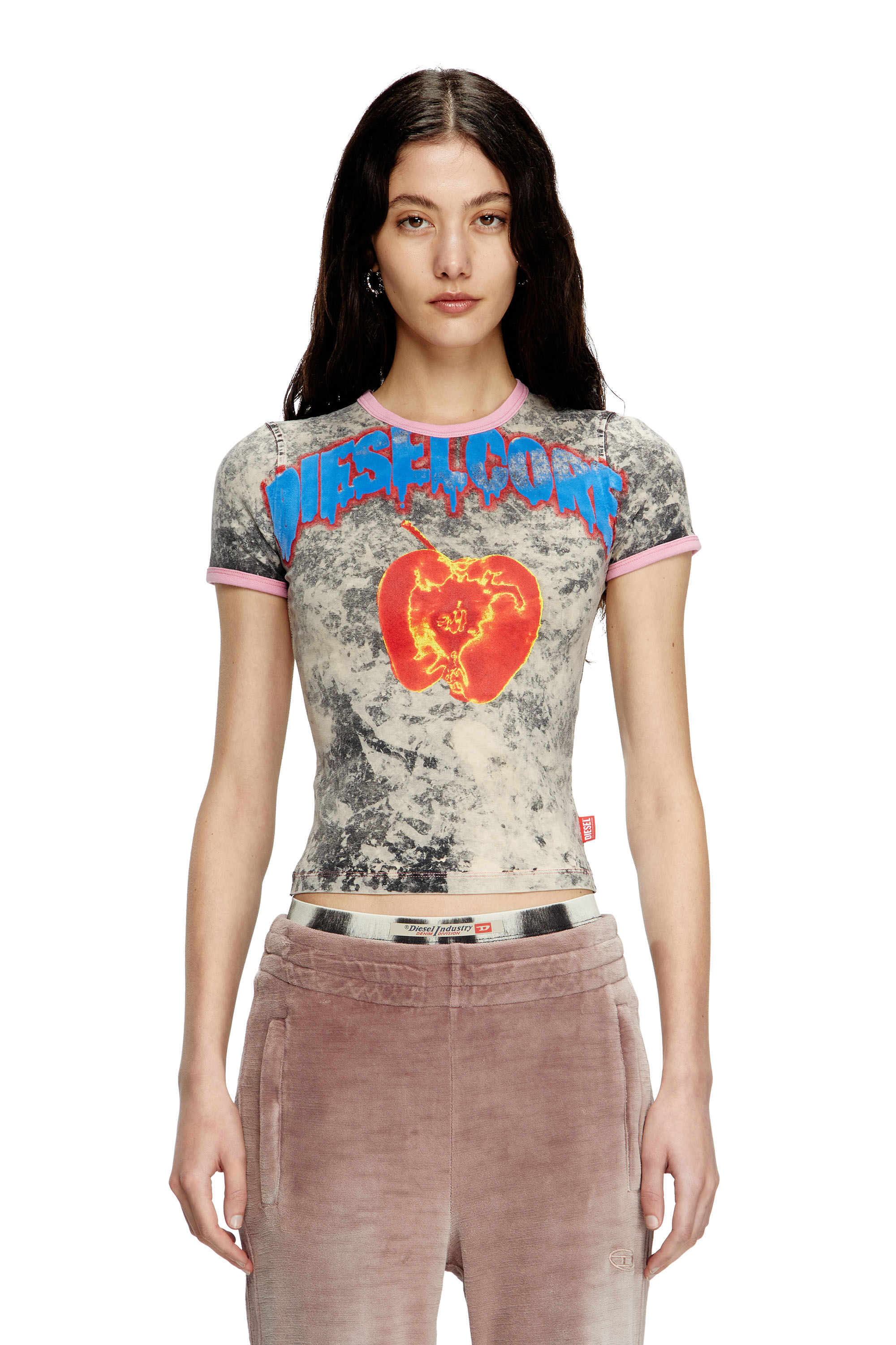 Diesel - T-UNCUTIES-SHORT-Q1, T-shirt avec imprimé Diesel Core Femme in Gris - 3