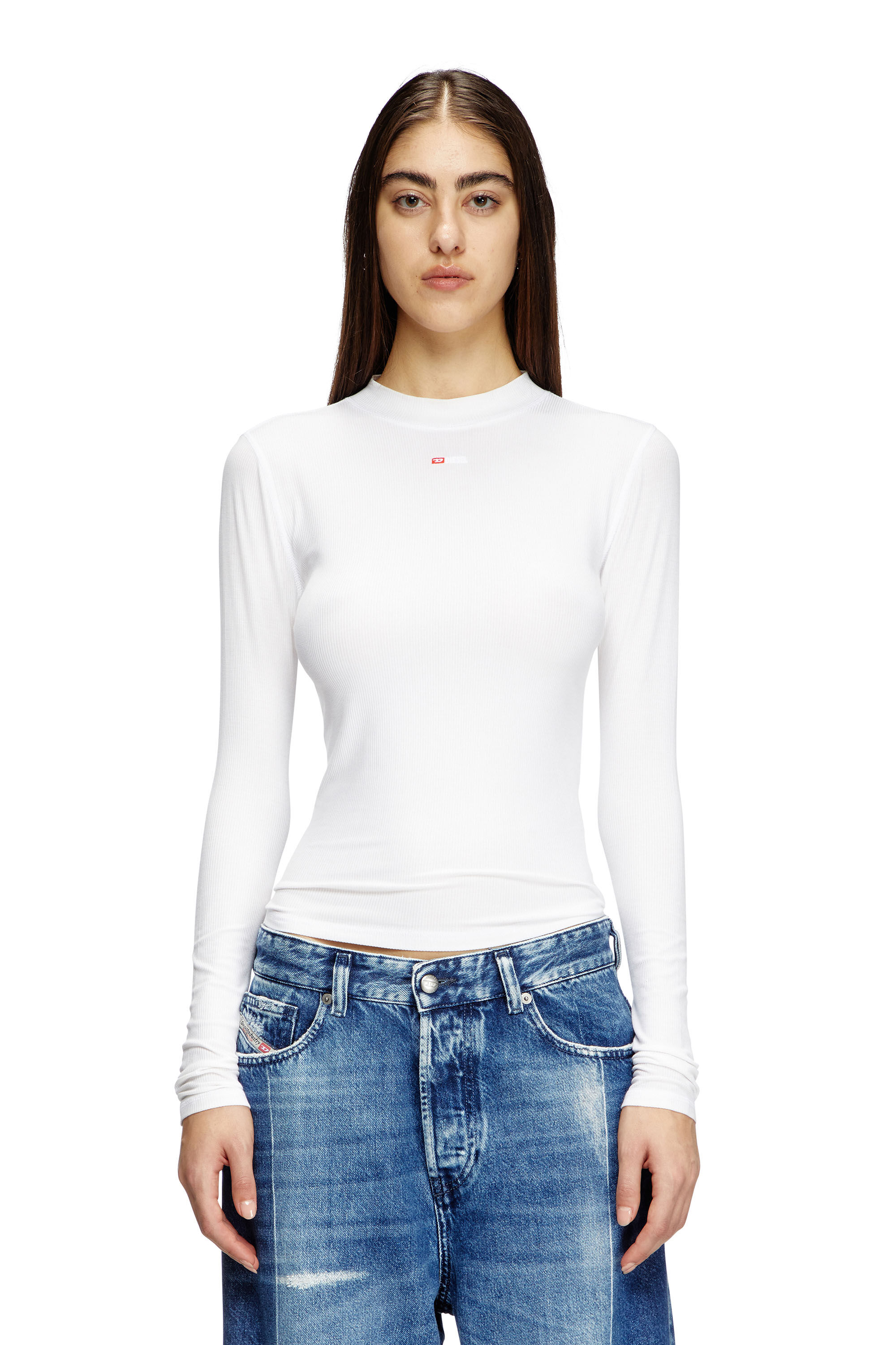 Diesel - T-MOKKY-LS-MICRODIV, Damen Geripptes Top mit Zierkragen in Weiß - 3
