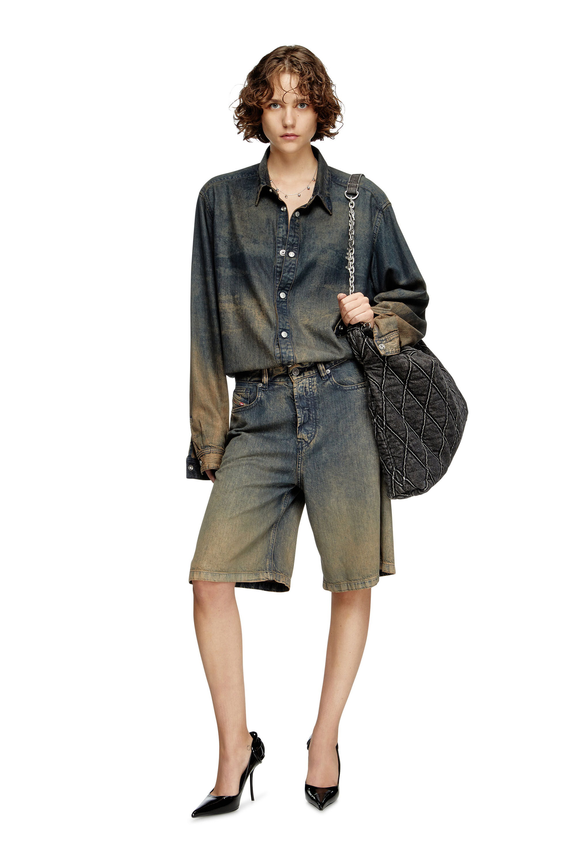 Diesel - DE-SIRE-SHORT-S, Short in denim fluido dégradé Donna in Blu - 1