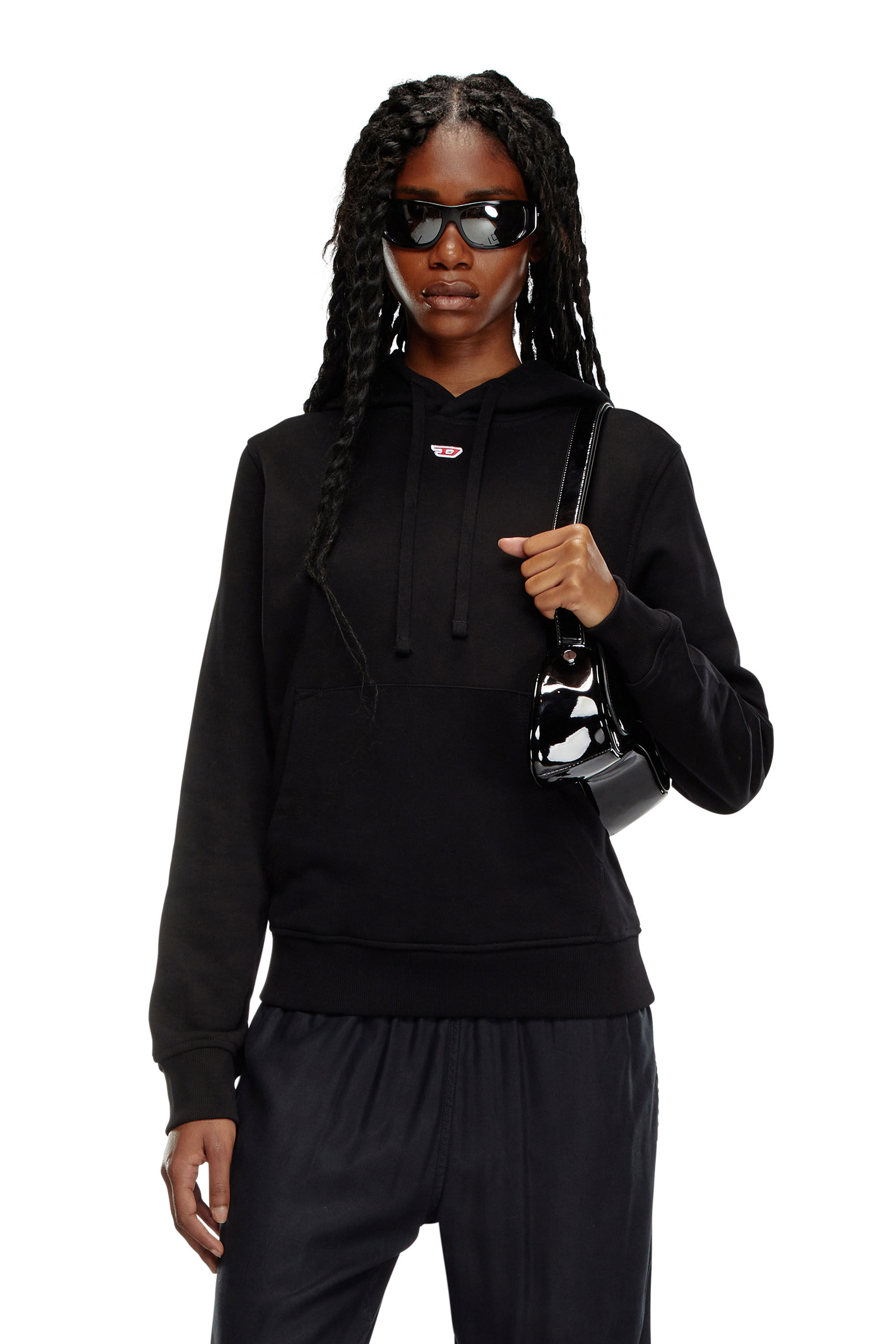 Diesel - S-GINN-HOOD-D, Felpa con cappuccio e patch D ricamata Donna in Nero - 3