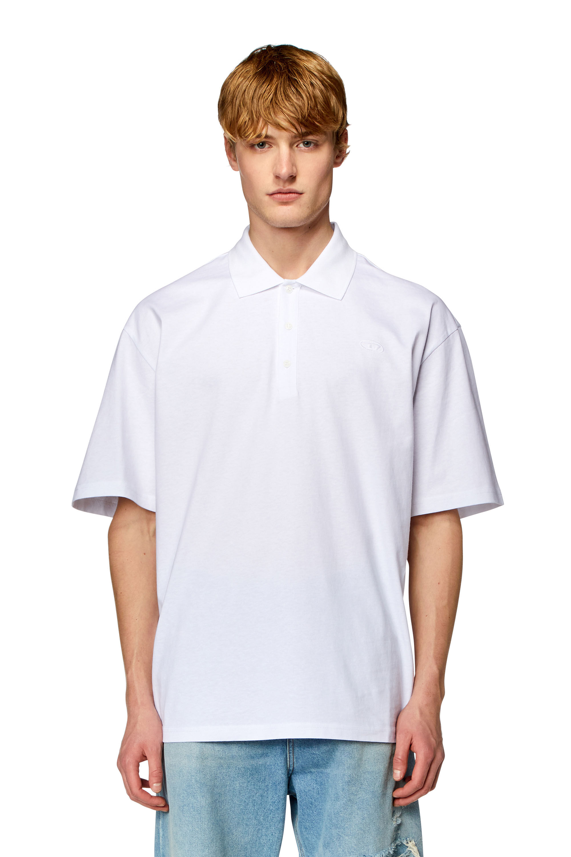 Diesel - T-VORT-MEGOVAL-D, Polo con maxi-ricamo oval D Uomo in Bianco - 4