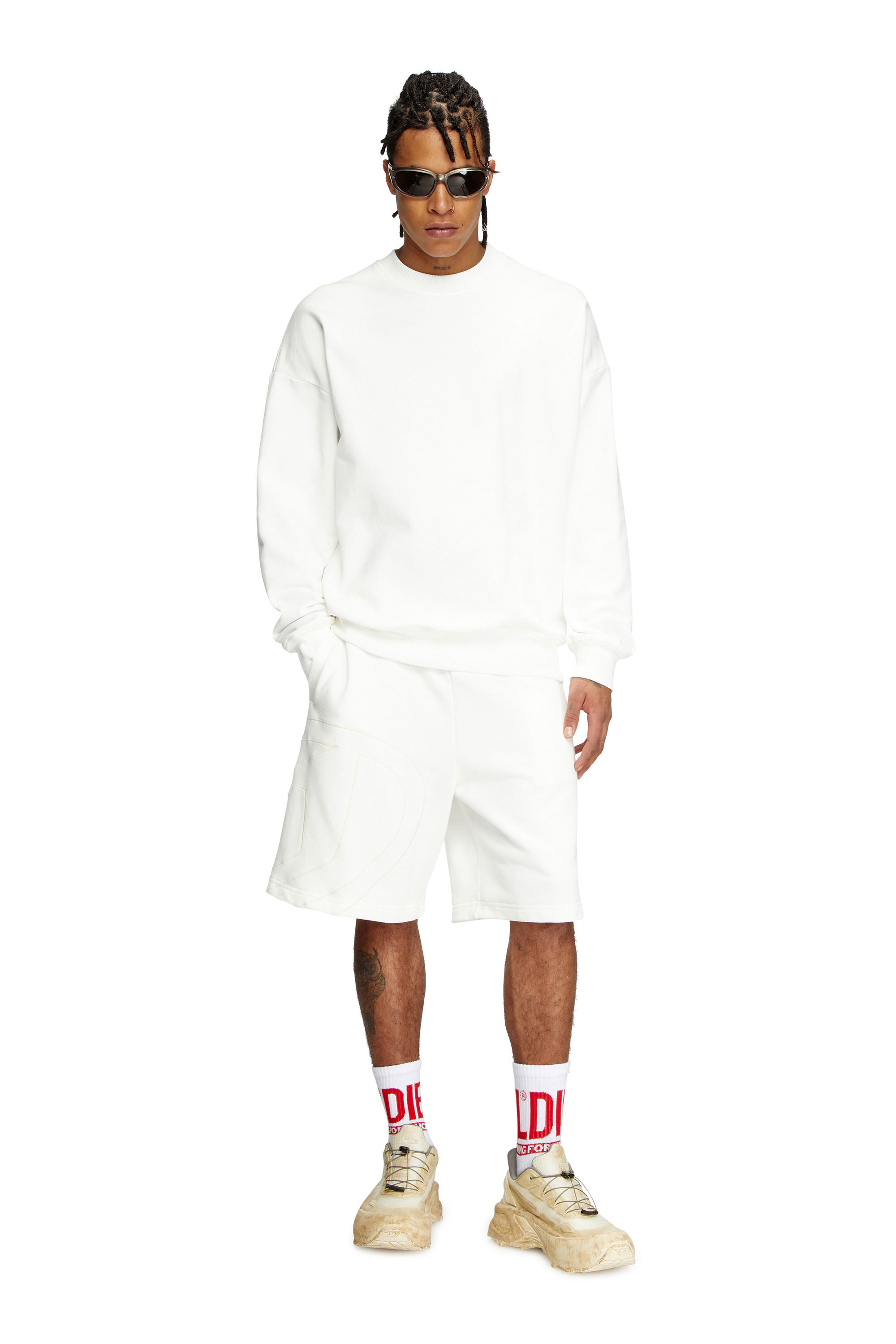 Diesel - P-CROW-MEGOVAL, Short de survêtement avec maxi logo D Homme in Blanc - 1