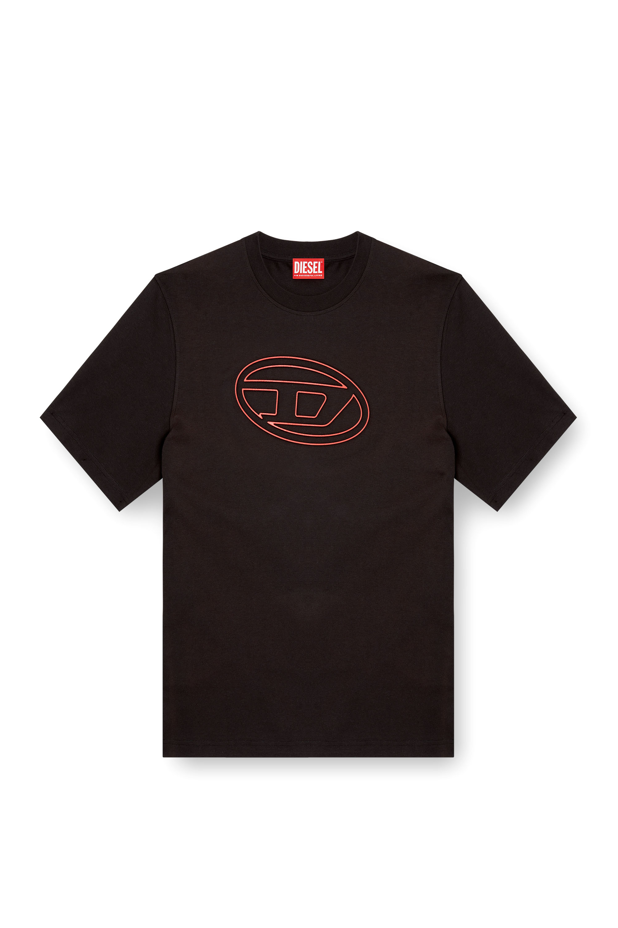 Diesel - T-ADJUST-BIGOVAL, Herren T-Shirt mit Oval D-Prägung in Schwarz/Rot - 3