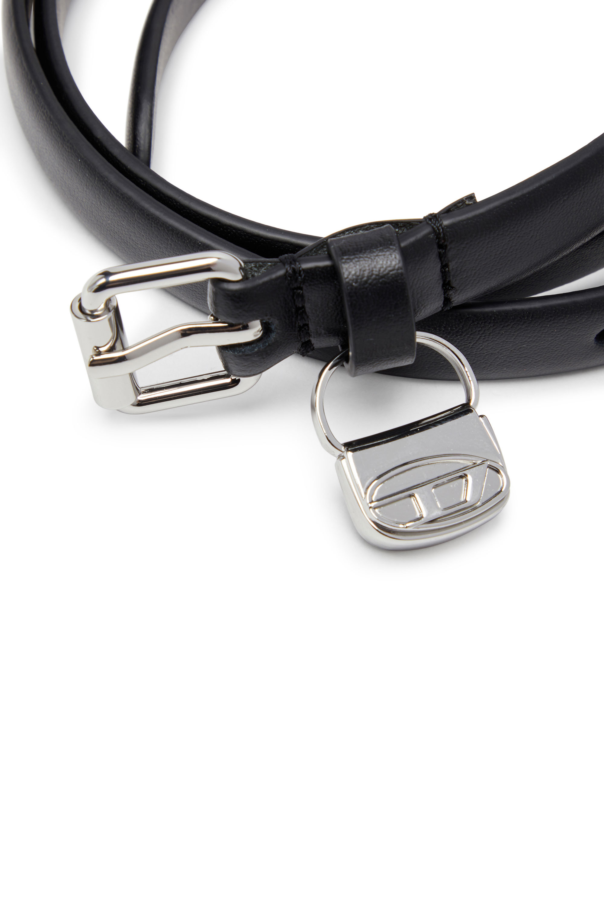Diesel - B-CHARM HIP, Damen Schmaler Gürtel aus Leder mit 1DR Bag-Charm in Schwarz - 3