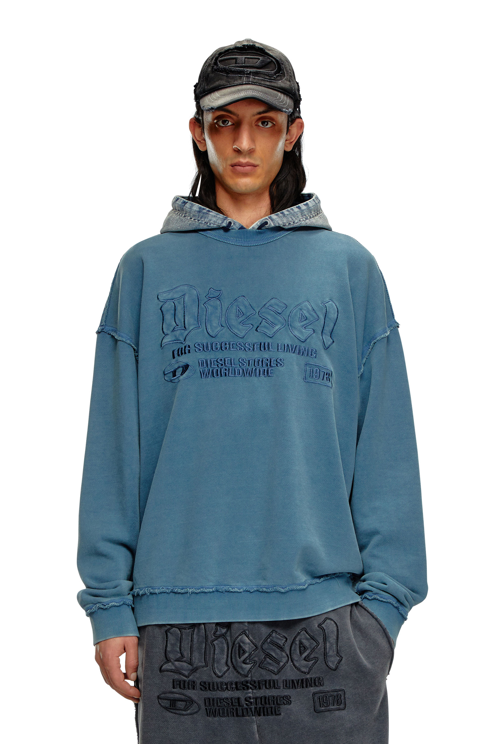Diesel - S-BOXT-RAW, Sweat-shirt avec logo brodé Homme in Bleu - 1