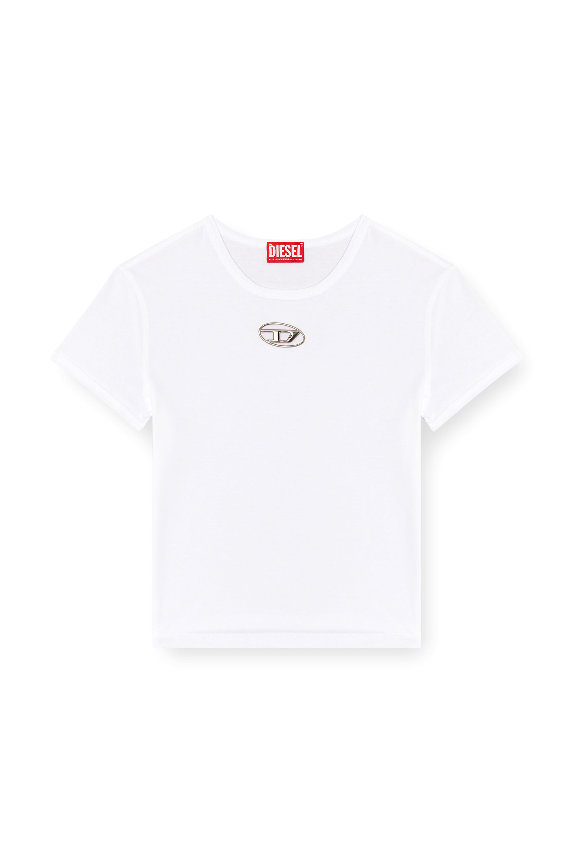 Diesel - T-UNCUTIE-LONG-OD-Q1, T-shirt slim fit avec cut-out Oval D Femme in Blanc - 3