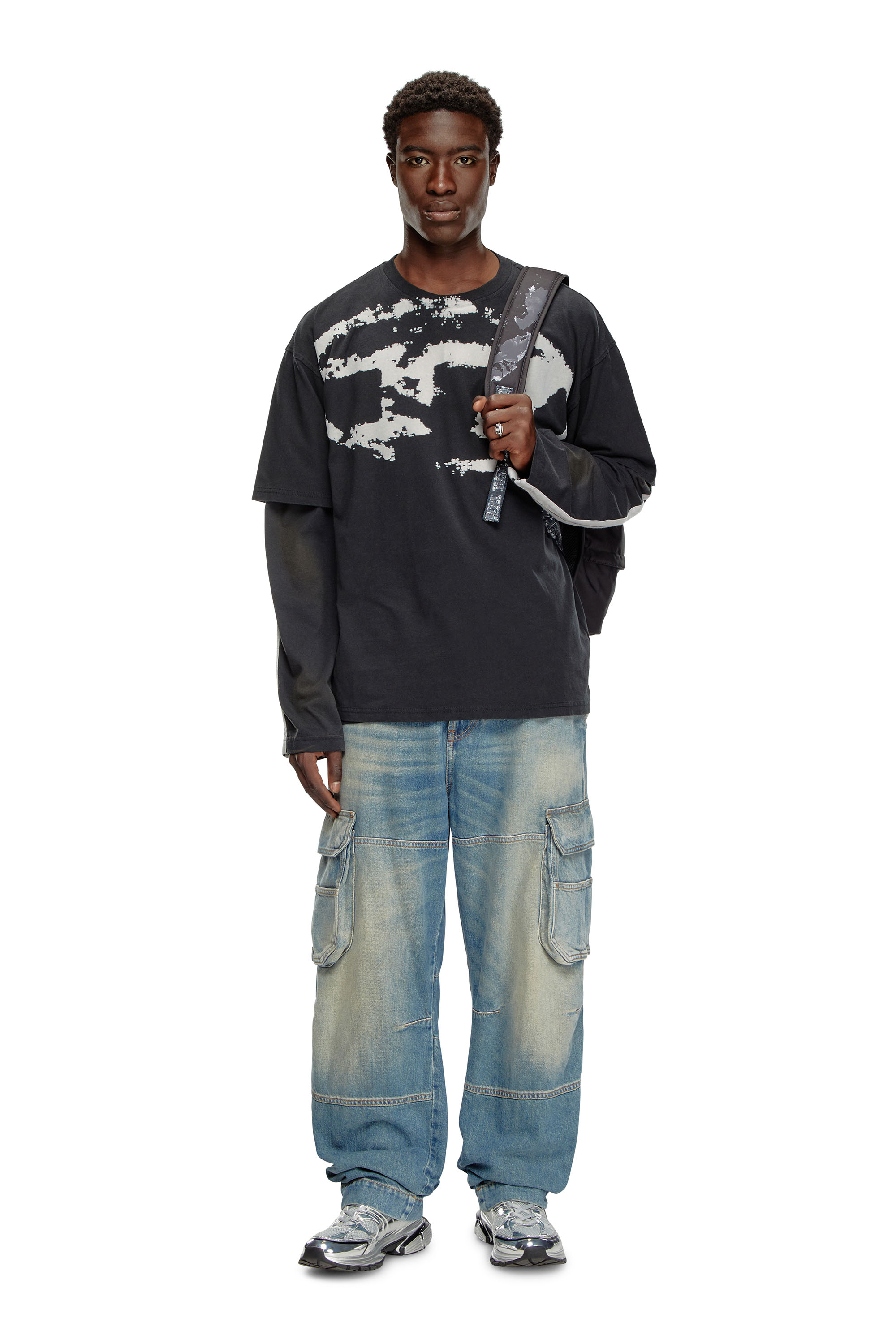 Diesel - T-BOXT-N14, Herren T-Shirt mit beflocktem Distressed-Logo in Schwarz - 2