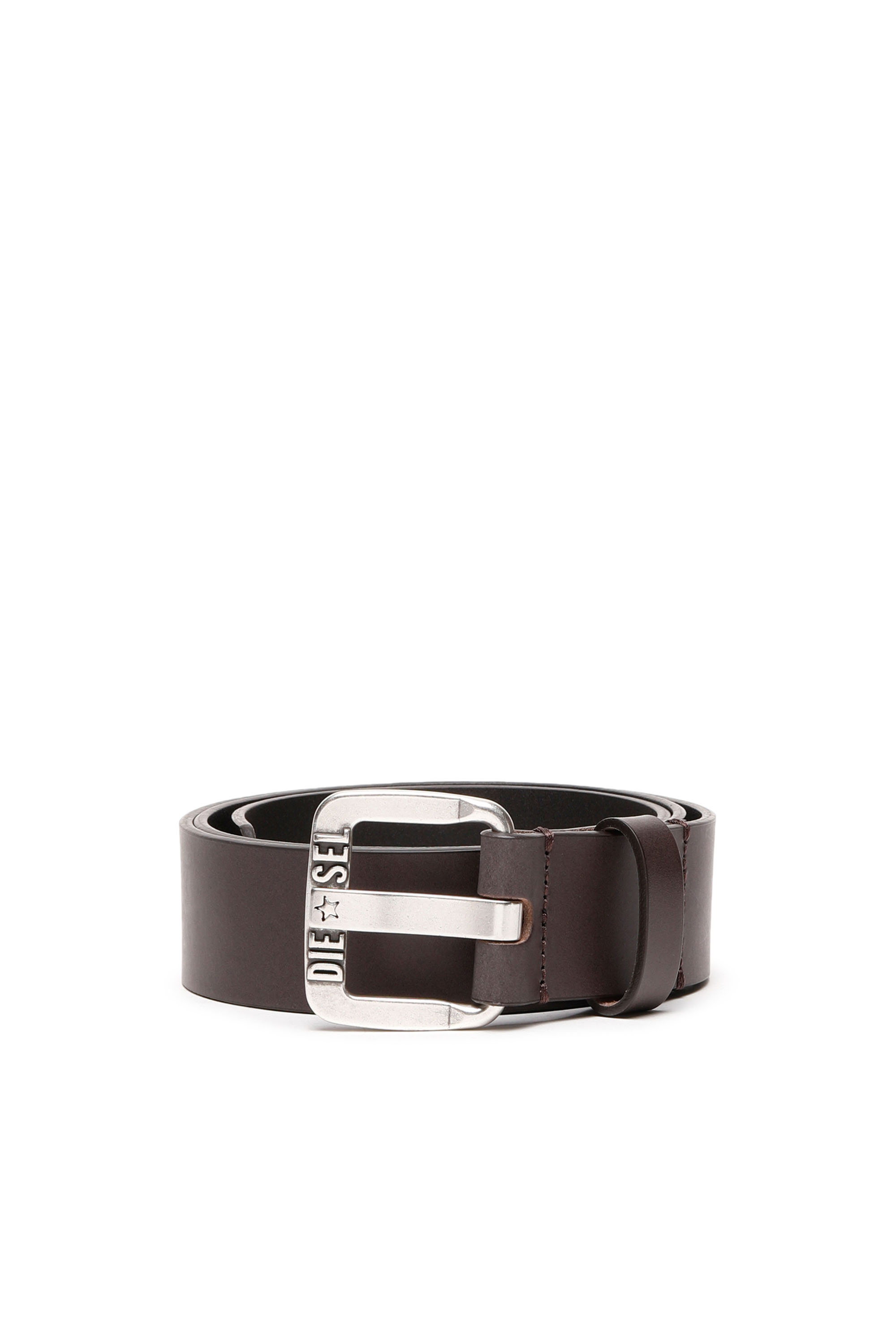 Diesel - B-STAR II, Cintura in pelle con fibbia in metallo con logo a stella Uomo in Marrone - 1