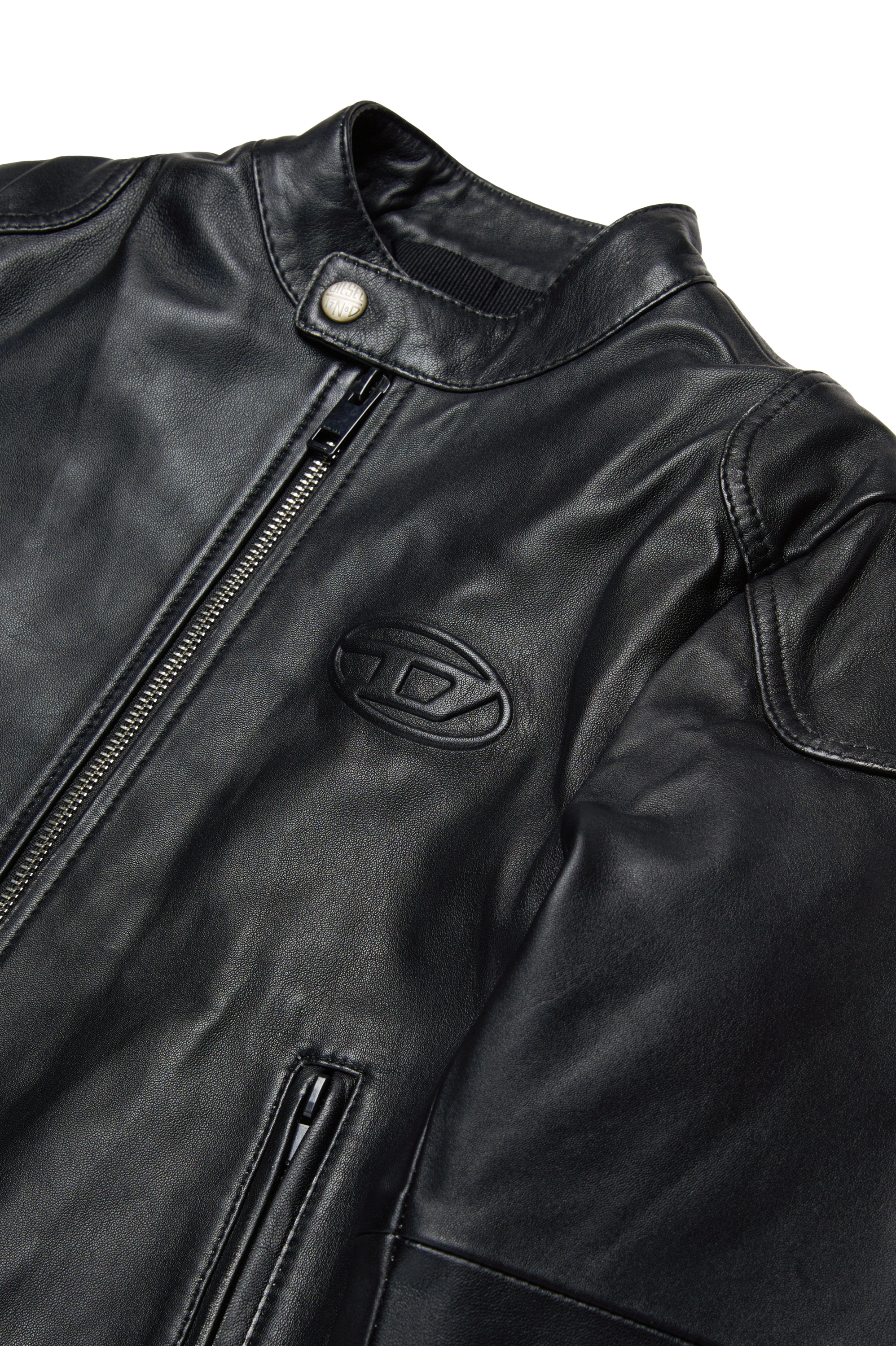 Diesel - JLHEIN, Veste biker en cuir avec Oval D embossé Homme in Noir - 3