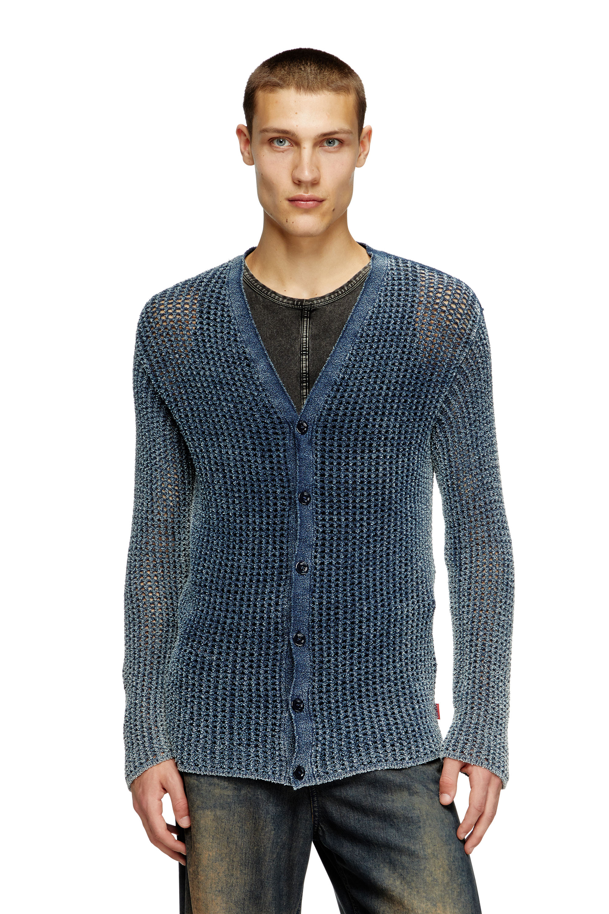 Diesel - K-REDRAM, Herren Cardigan aus Mesh und Denim-Garn in Blau - 1
