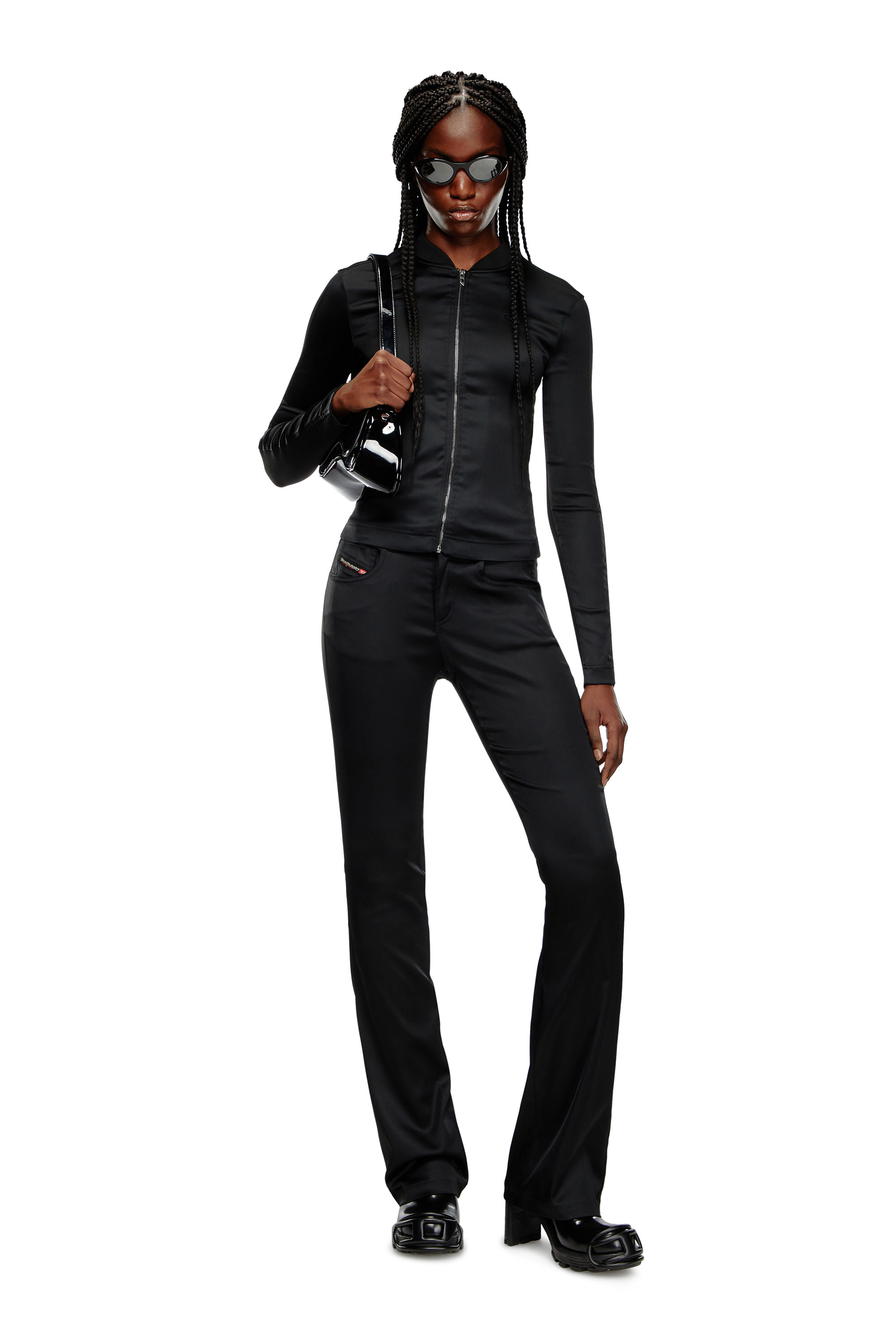 Diesel - G-OPER, Damen Jacke aus Rippstrick und Stretch-Satin in Schwarz - 2