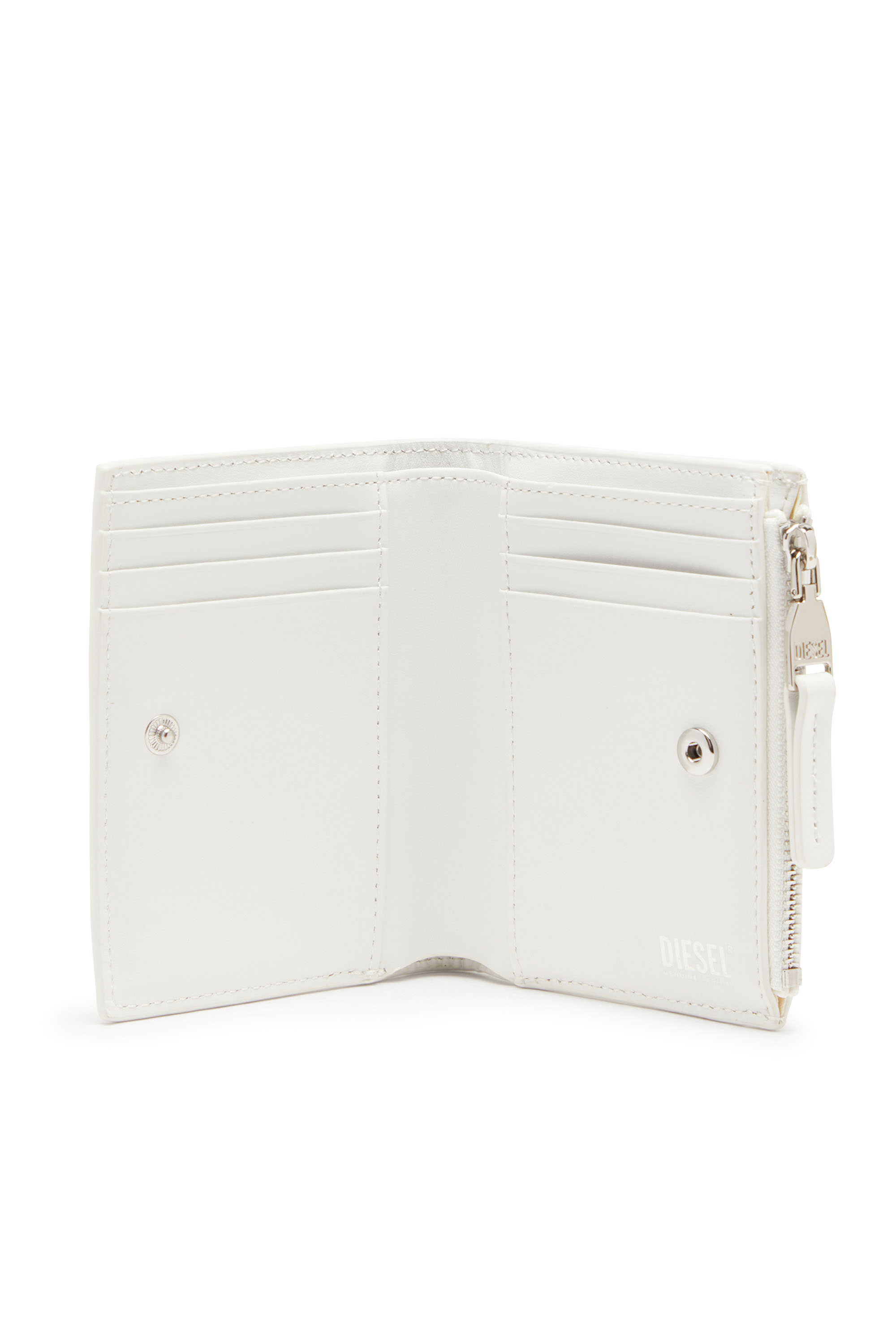Diesel - 1DR BI-FOLD ZIP II, Damen Kleines Portemonnaie aus Leder mit Logo-Plakette in Weiß - 3
