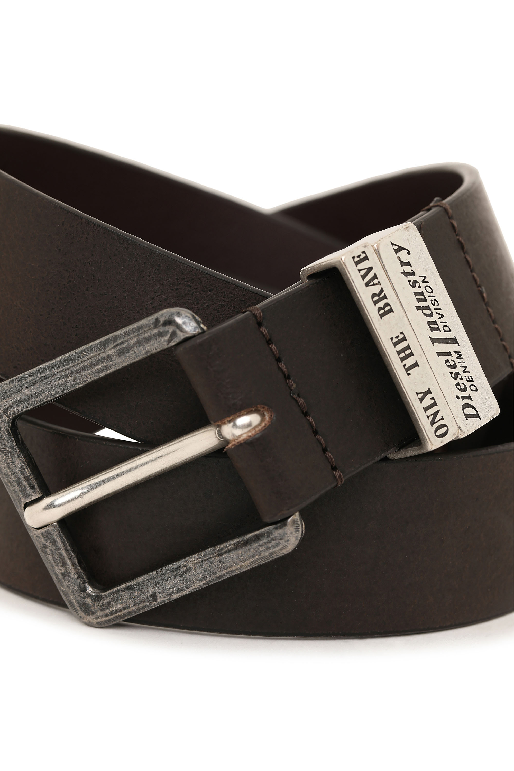 Diesel - B-GUARANTEE-A, Cintura in pelle con dettagli bruniti Uomo in Marrone - 3