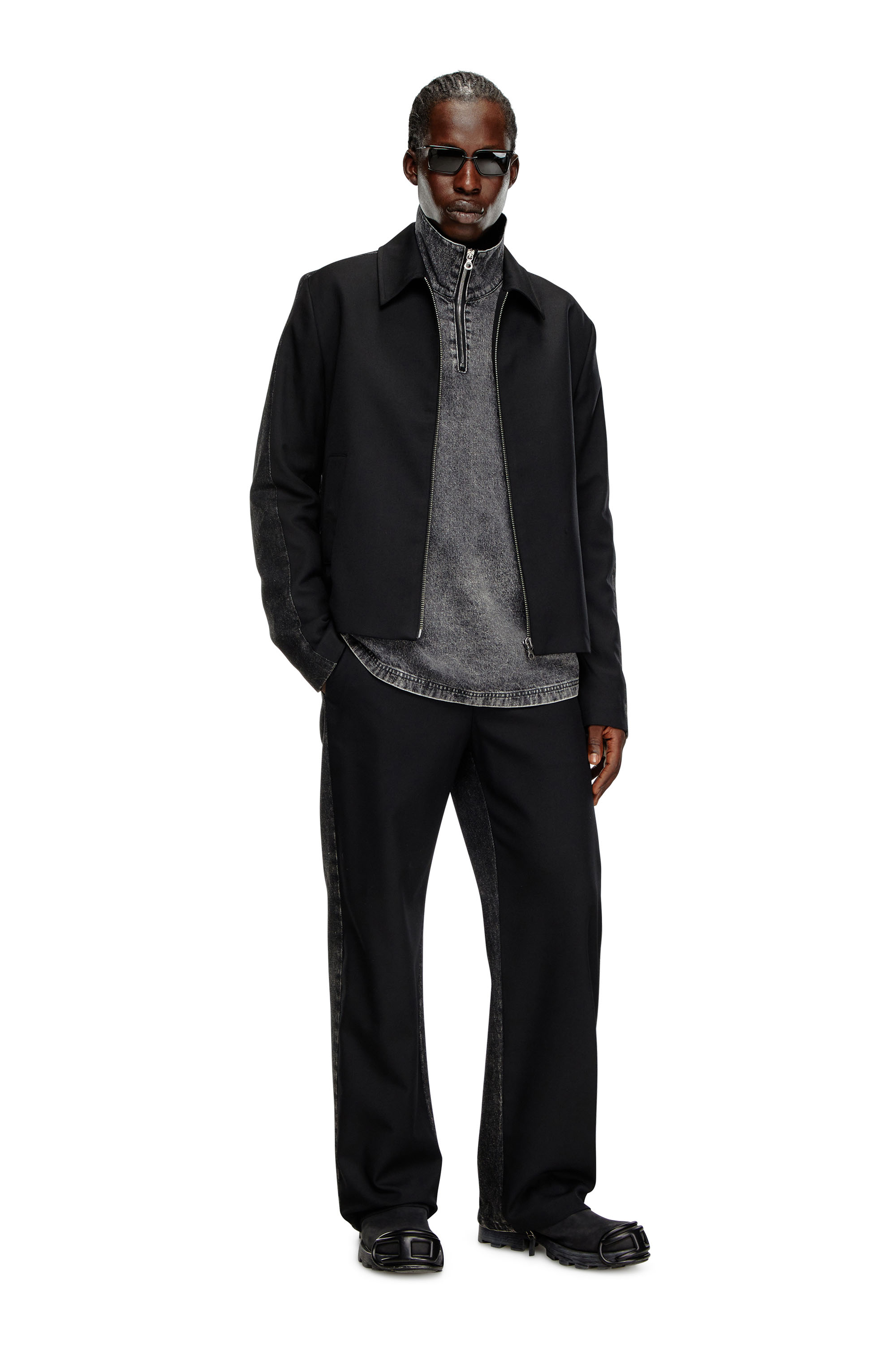 Diesel - J-RHEIN, Blouson en laine mélangée et denim Homme in Noir - 2