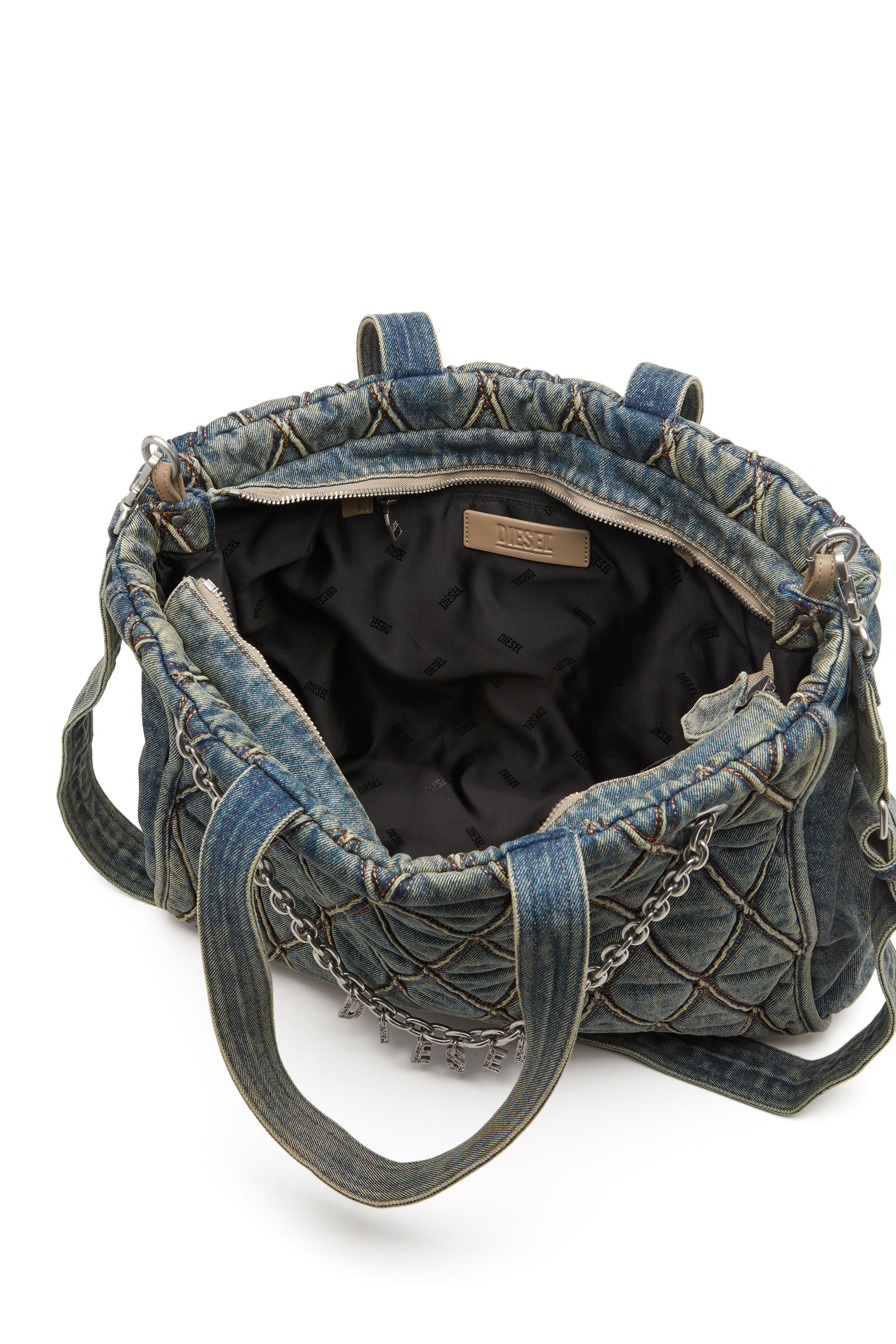 Diesel - CHARM-D SHOPPER, Charm-D-Tote in denim a rombi Donna in Blu - 4