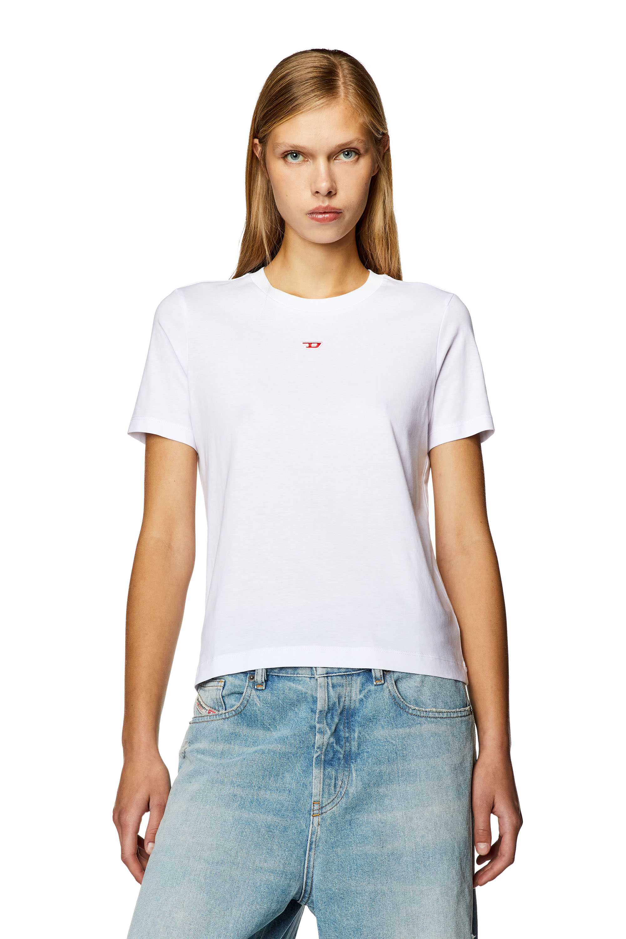 Diesel - T-REG-D, Damen T-Shirt mit Mini-Logo-Patch in Weiß - 1