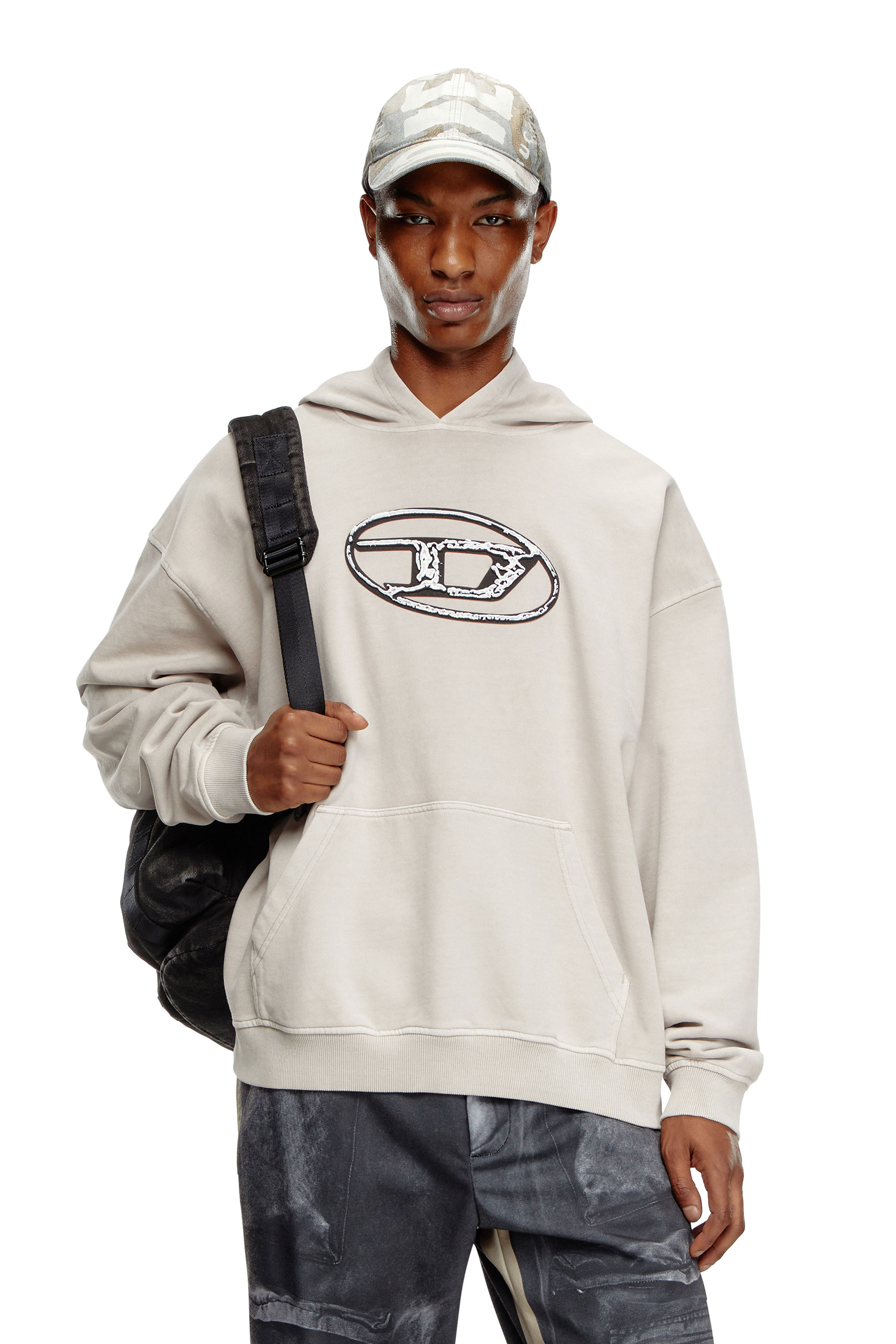 Diesel - S-BOXT-HOOD-Q7, Sweat-shirt à capuche avec logo imprimé multicouche Homme in Gris - 1