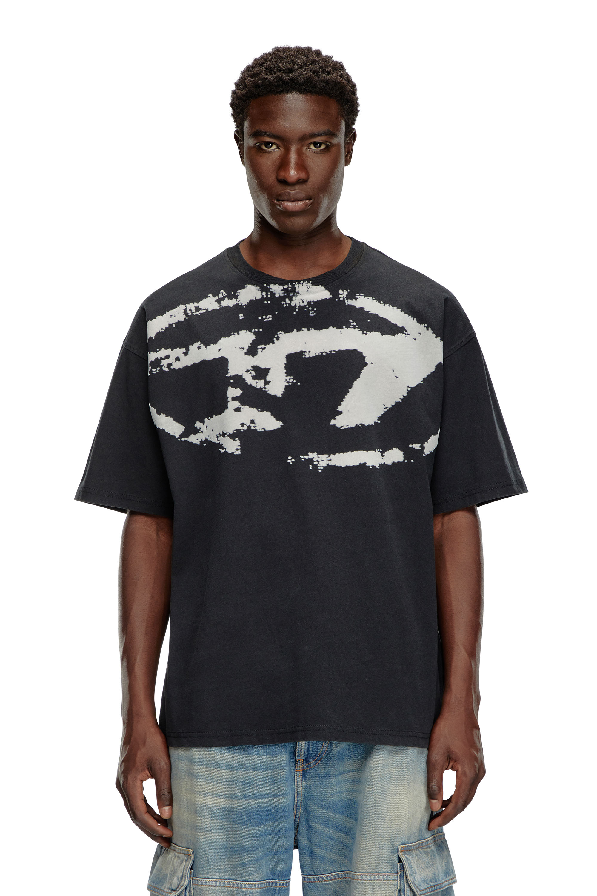 Diesel - T-BOXT-N14, Herren T-Shirt mit beflocktem Distressed-Logo in Schwarz - 1