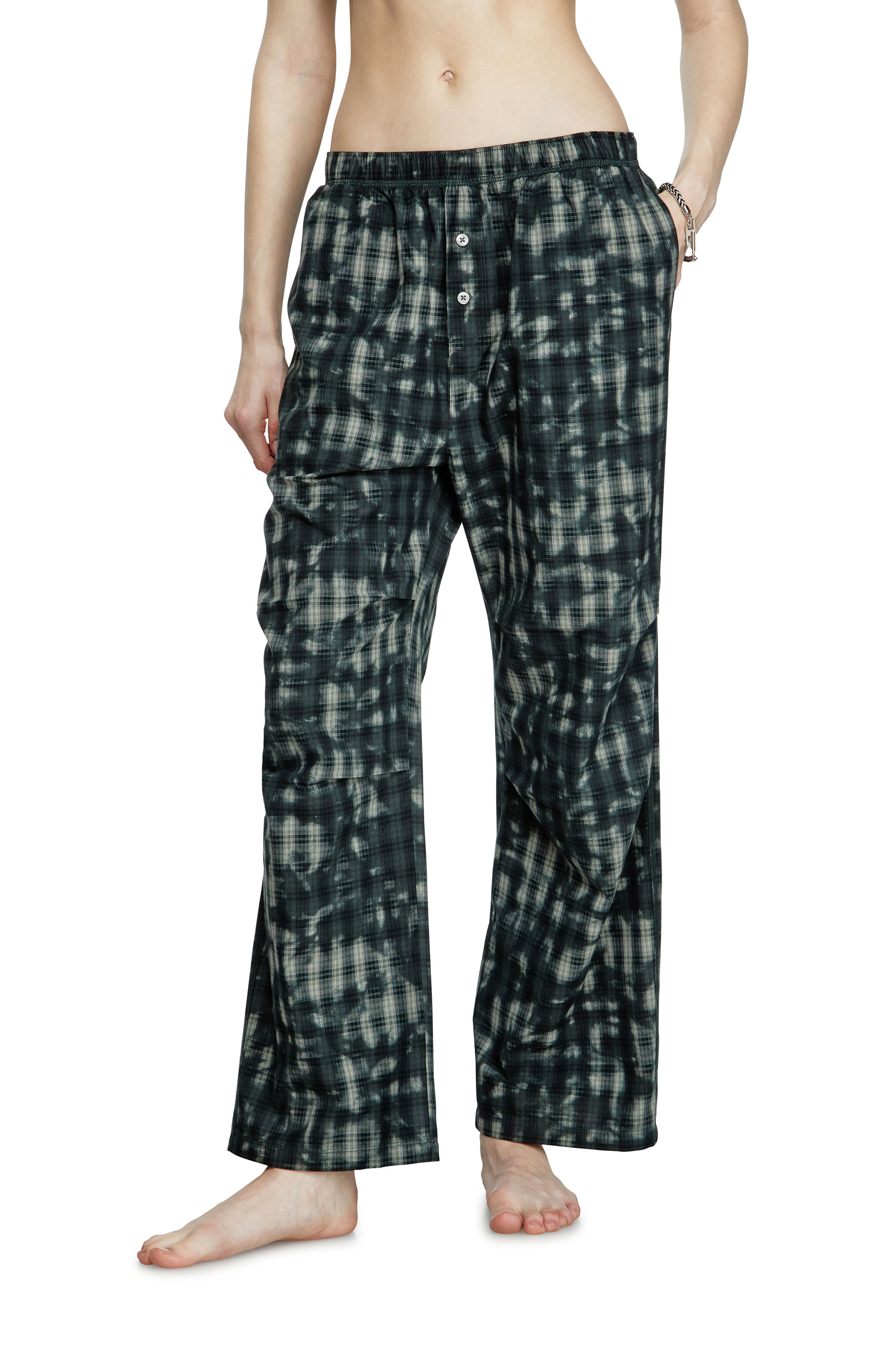 Diesel - VINCE-UTLT, Pantaloni pigiama con stampa check Unisex in Verde - 4