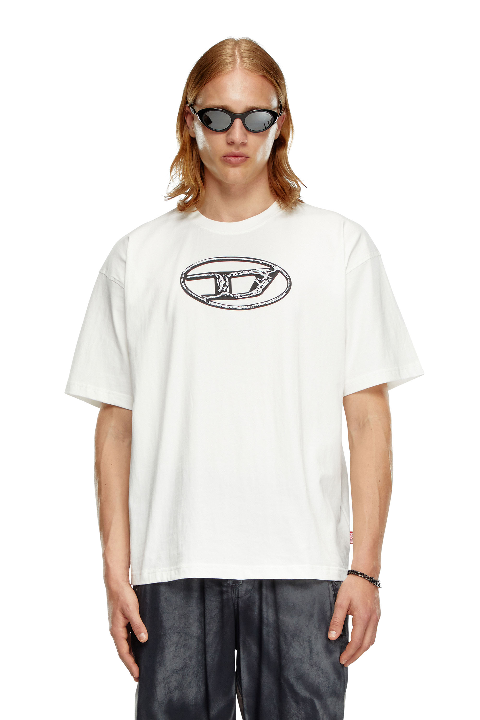 Diesel - T-BOXT-Q22, Herren Verblasstes T-Shirt mit Oval D-Print in Weiß - 1