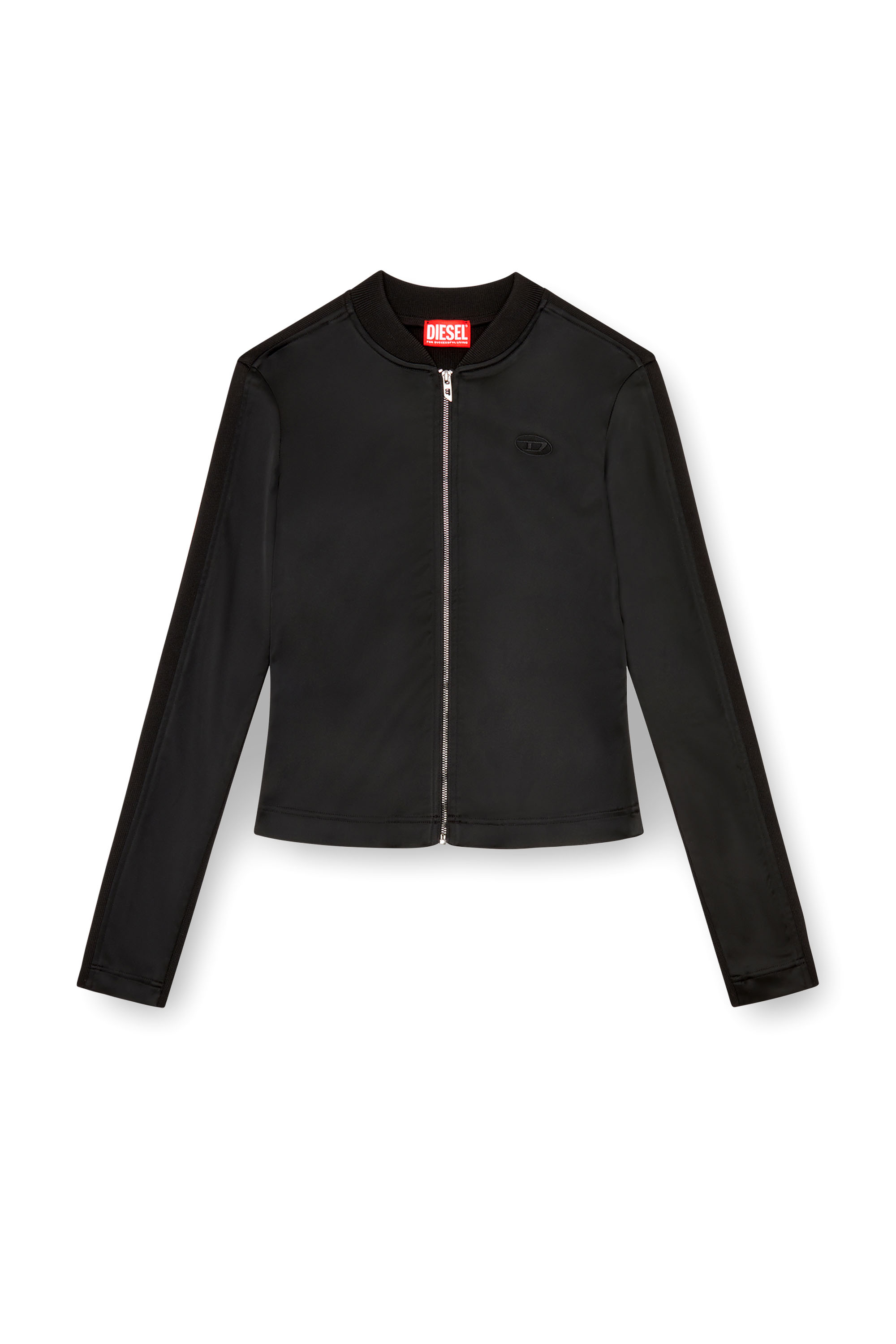 Diesel - G-OPER, Damen Jacke aus Rippstrick und Stretch-Satin in Schwarz - 3