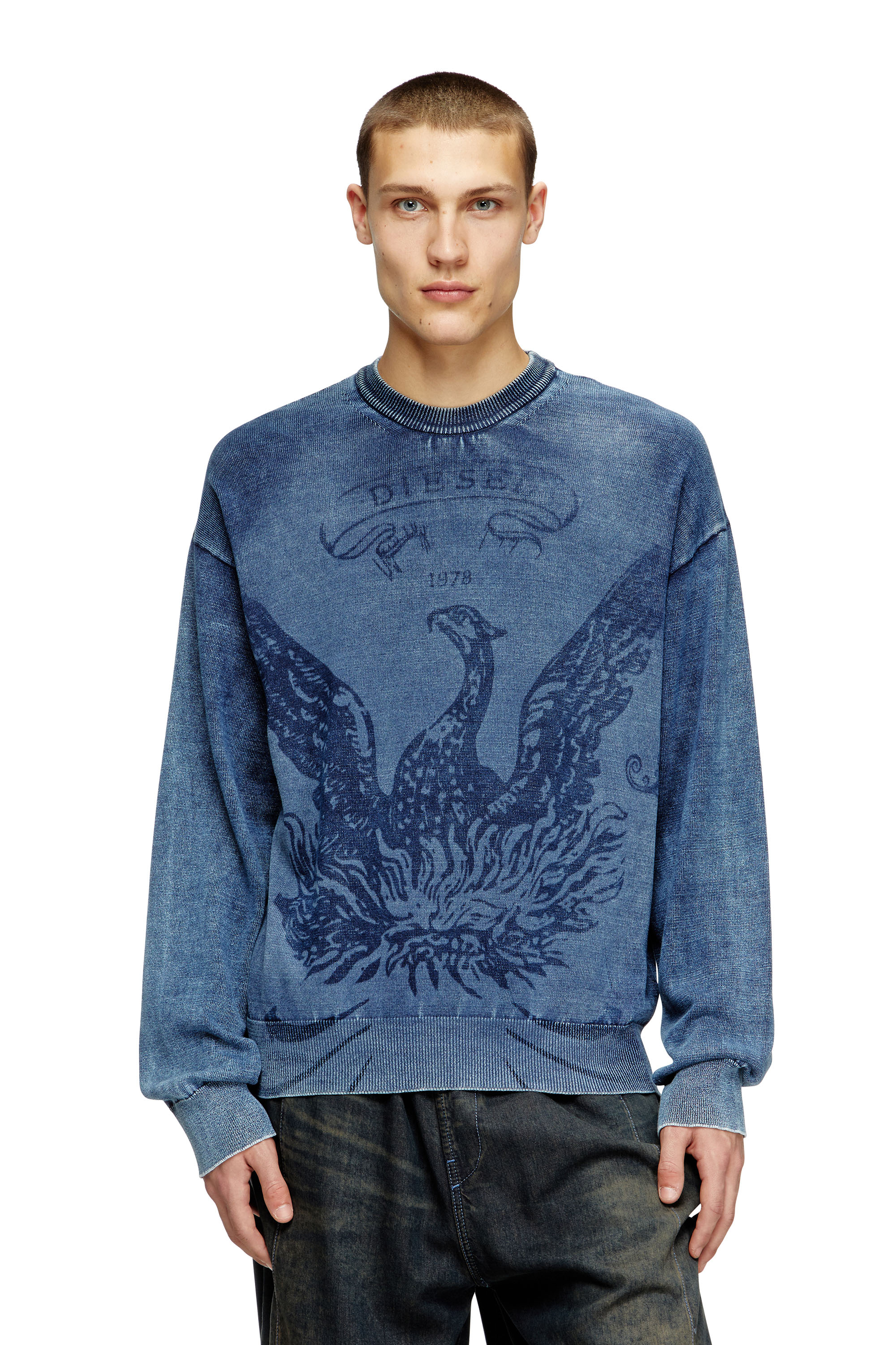 Diesel - K-FENICOL, Herren Indigo-Pullover mit Phoenix-Logo in Blau - 1