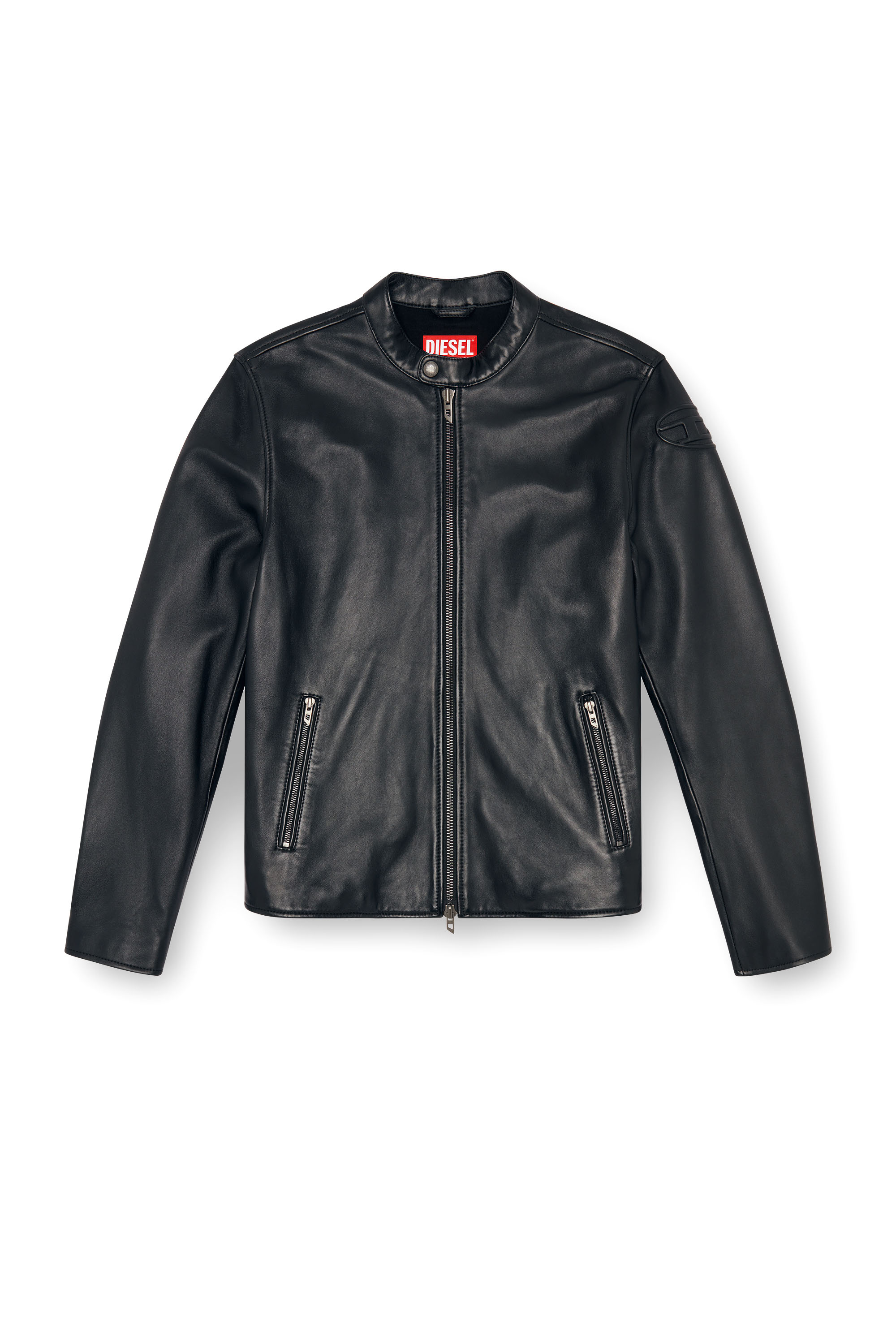 Diesel - L-CARVER, Blouson biker en cuir avec logo embossé Homme in Noir - 3