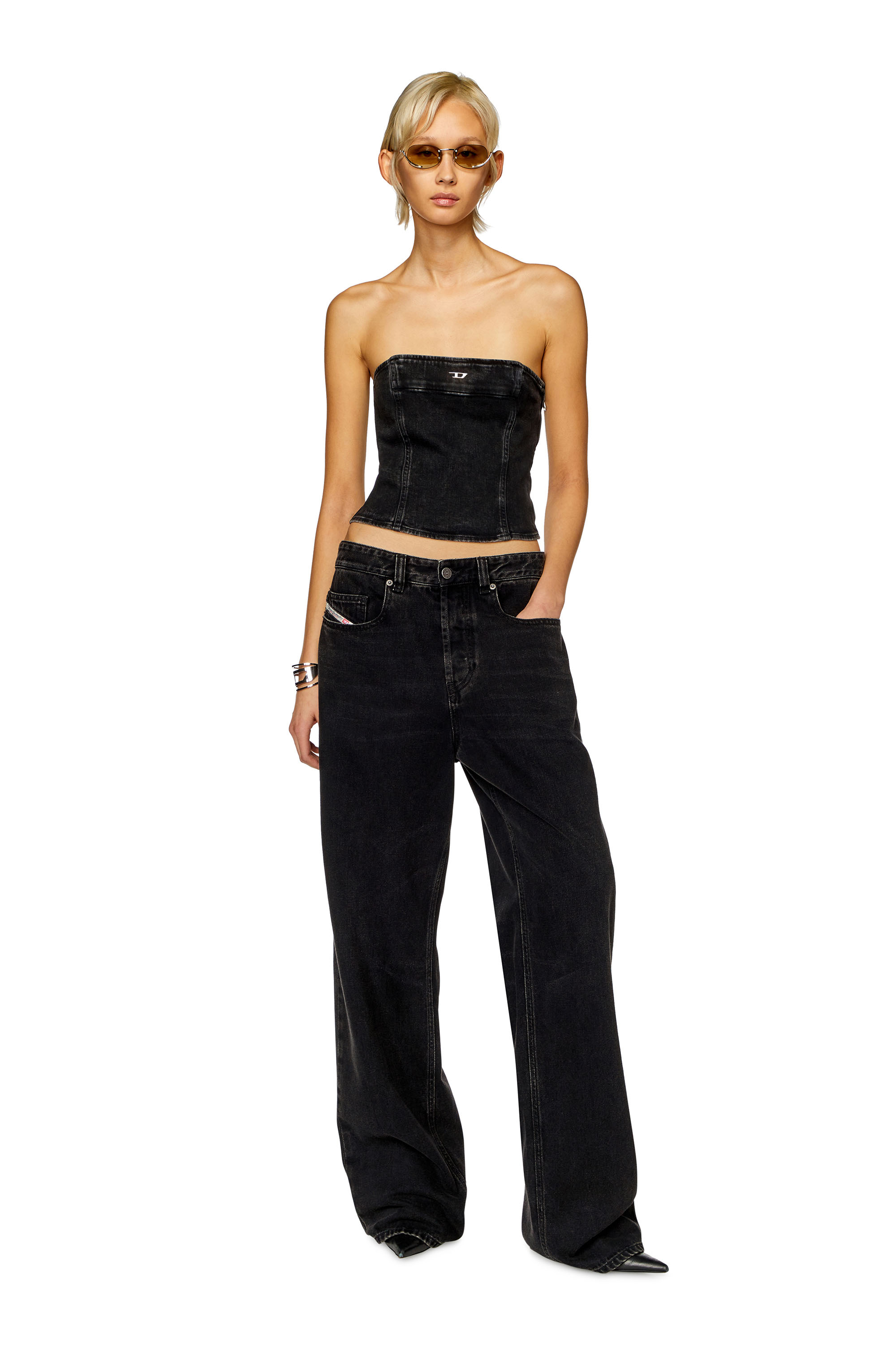Diesel - DE-VILLE-D, Damen Bandeau-Top aus Stretch-Denim in Schwarz - 2