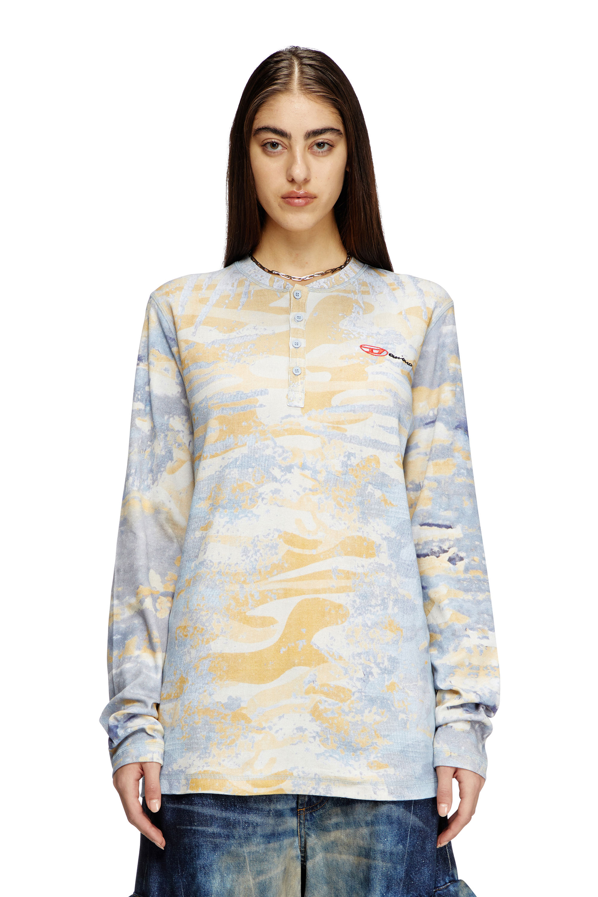 Diesel - T-JUSER-DD, Top con scollo serafino con stampa camouflage Unisex in Multicolor - 1