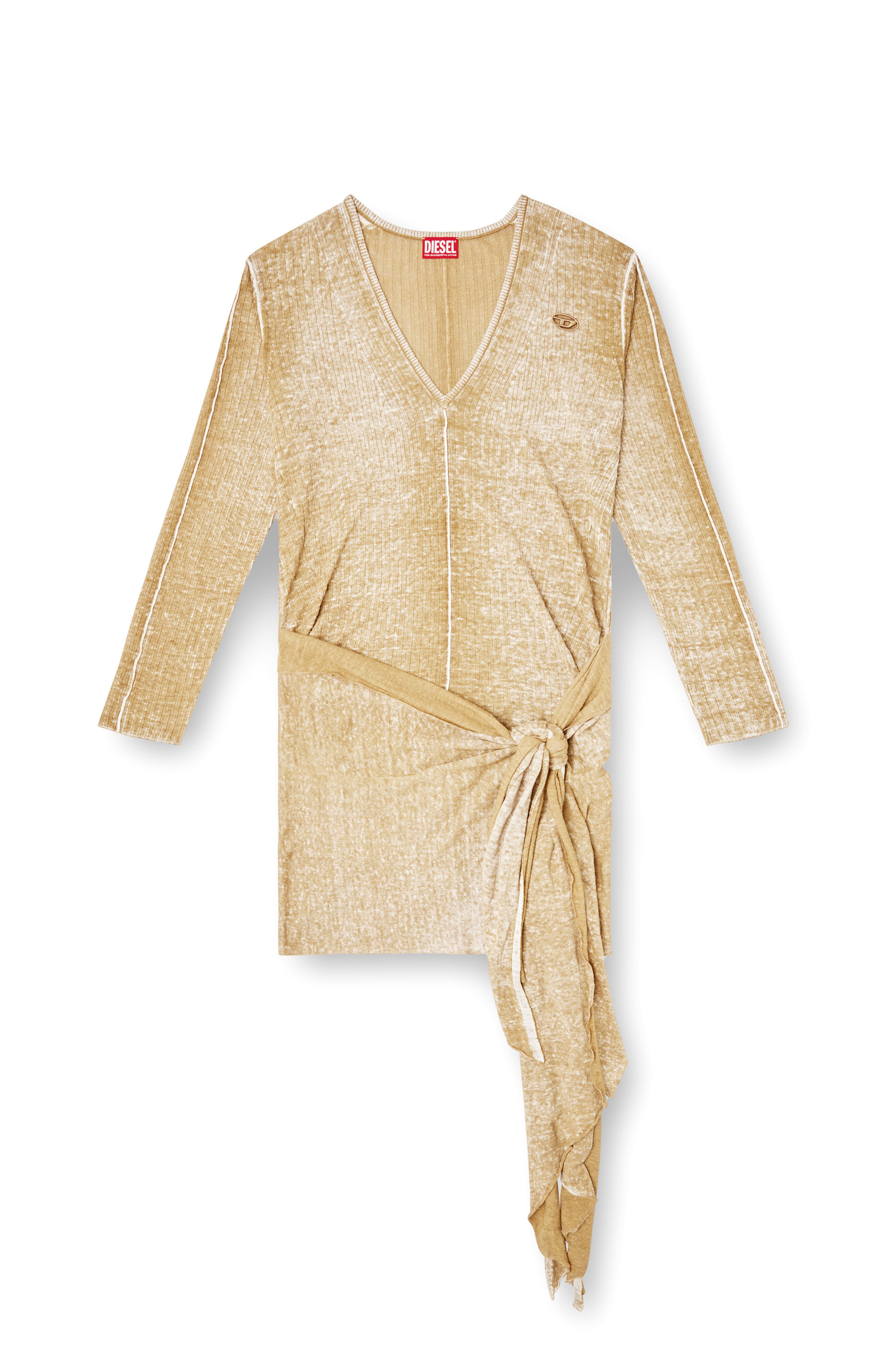 Diesel - M-EGAKNOT, Damen Gestricktes Kleid mit Hüftbindung in Beige - 3