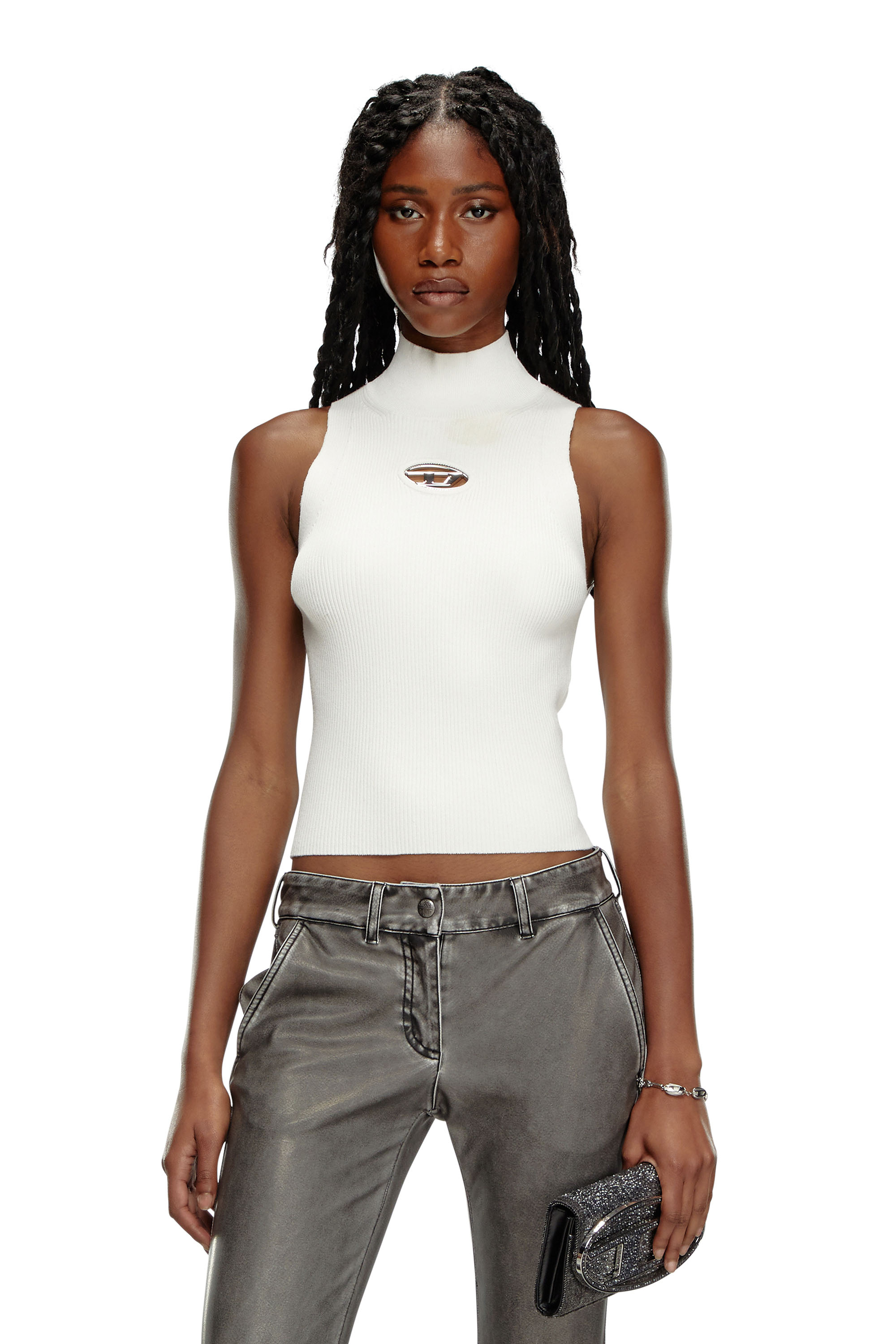 Diesel - M-ONERVAX-TOP, Top à col roulé en maille côtelée Femme in Blanc - 1