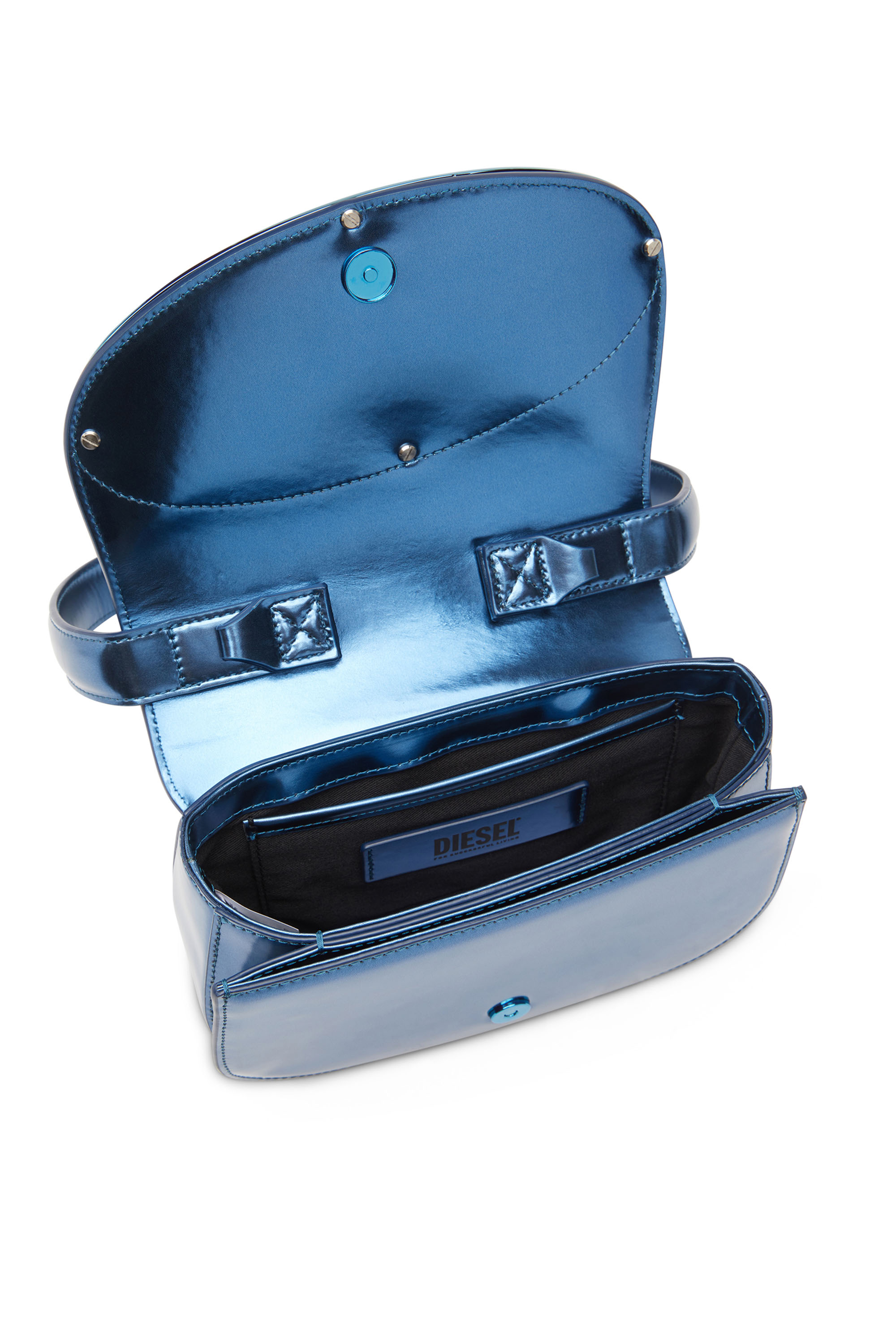 Diesel - 1DR, 1DR-Sac iconique à bandoulière en cuir effet miroir Femme in Bleu - 4
