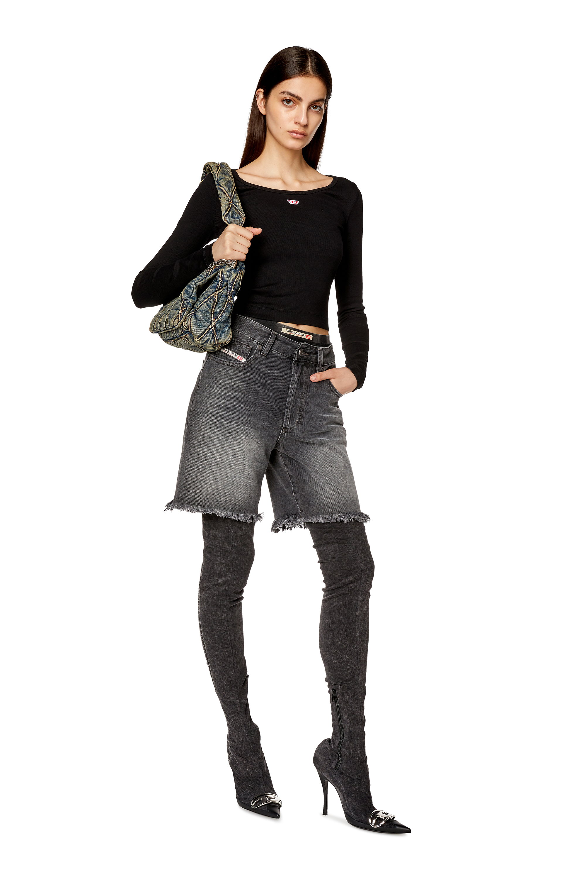 Diesel - T-BALLET-D, Damen Langarm-Top mit gesticktem D-Patch in Schwarz - 2