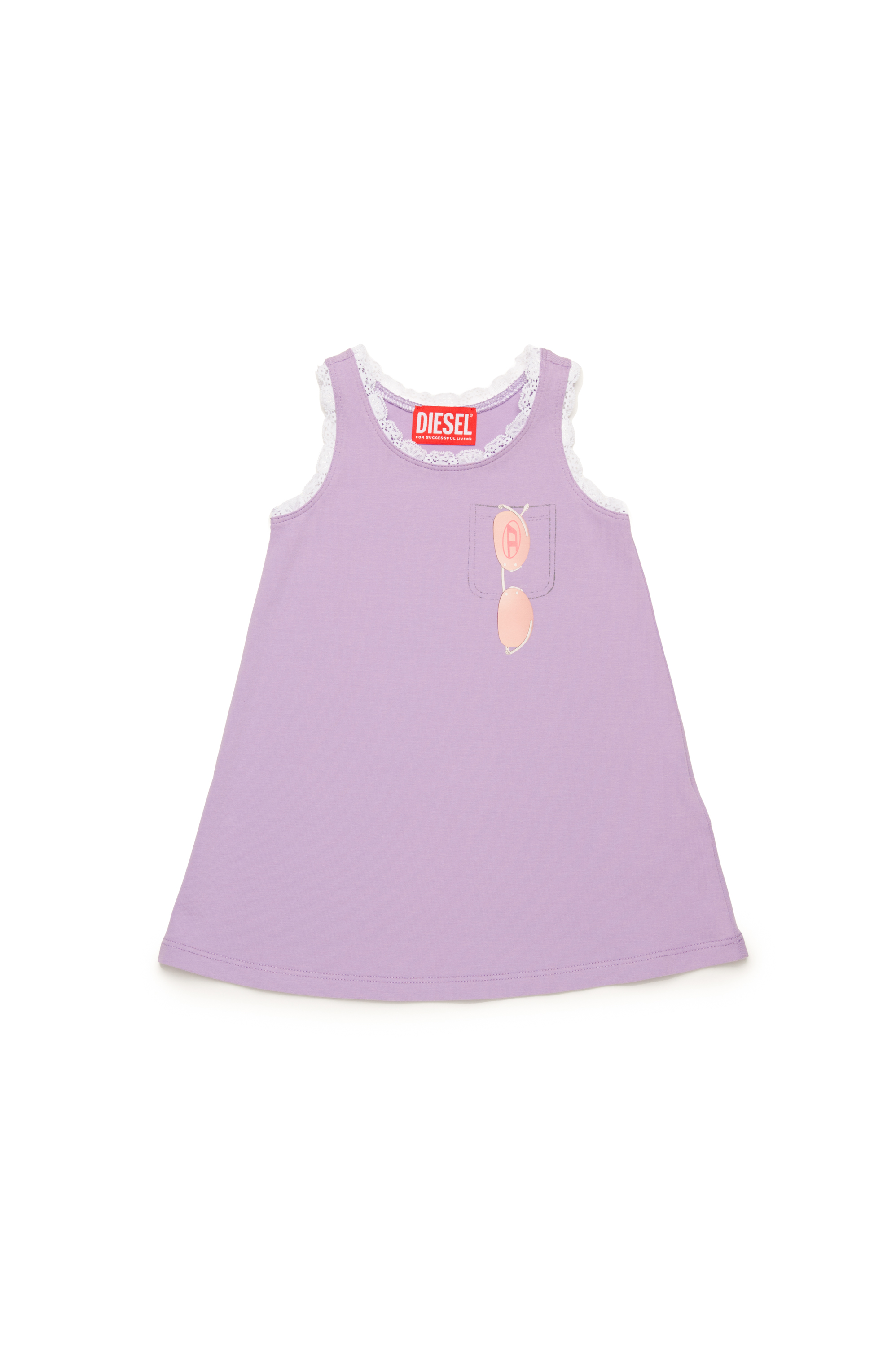 Diesel - DLACEB, Vestito con finiture in pizzo e stampa di occhiali da sole Donna in Viola - 1