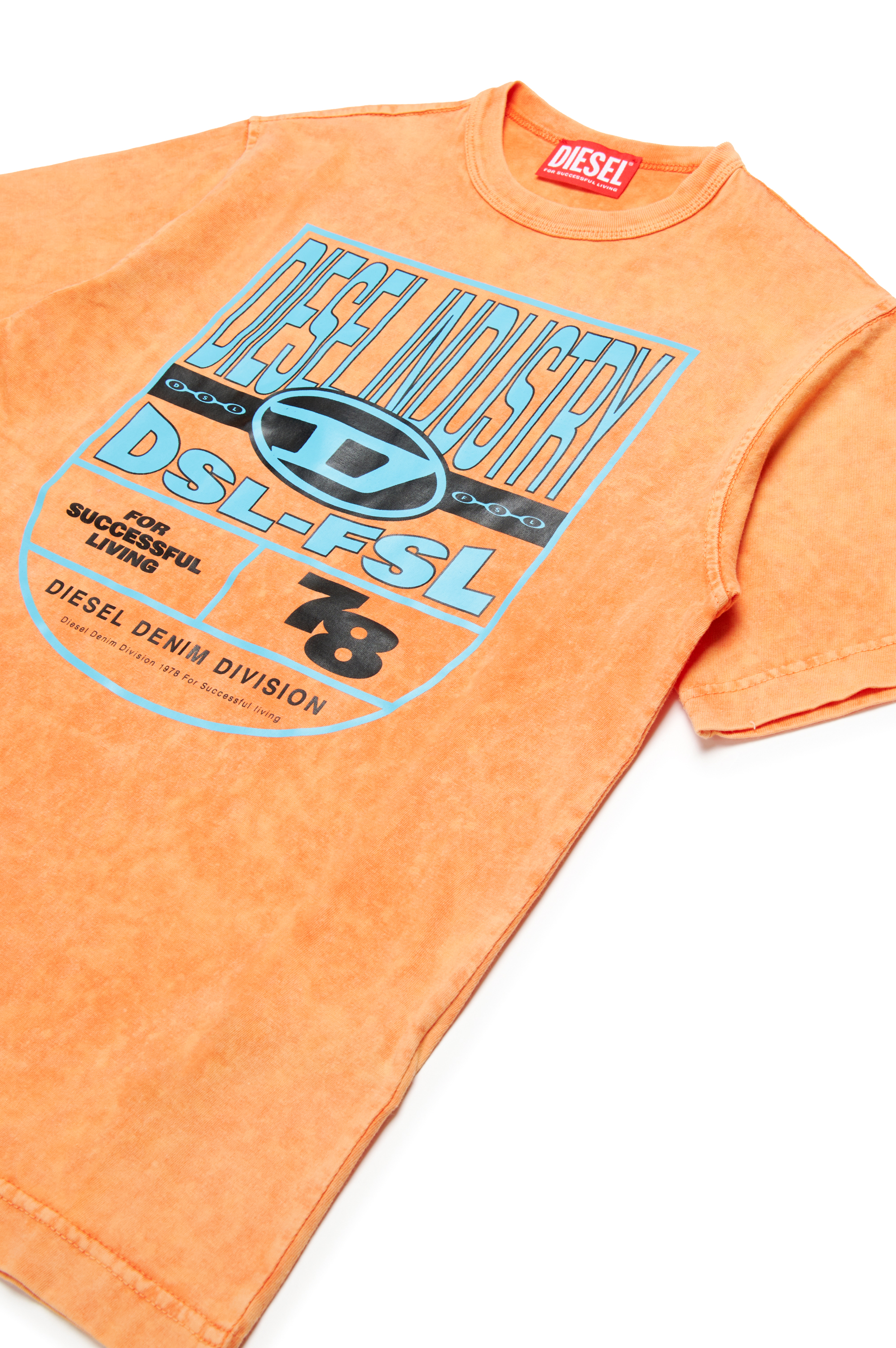 Diesel - TWASHN1 OVER, T-shirt marbré avec logo graphique Homme in Orange - 3