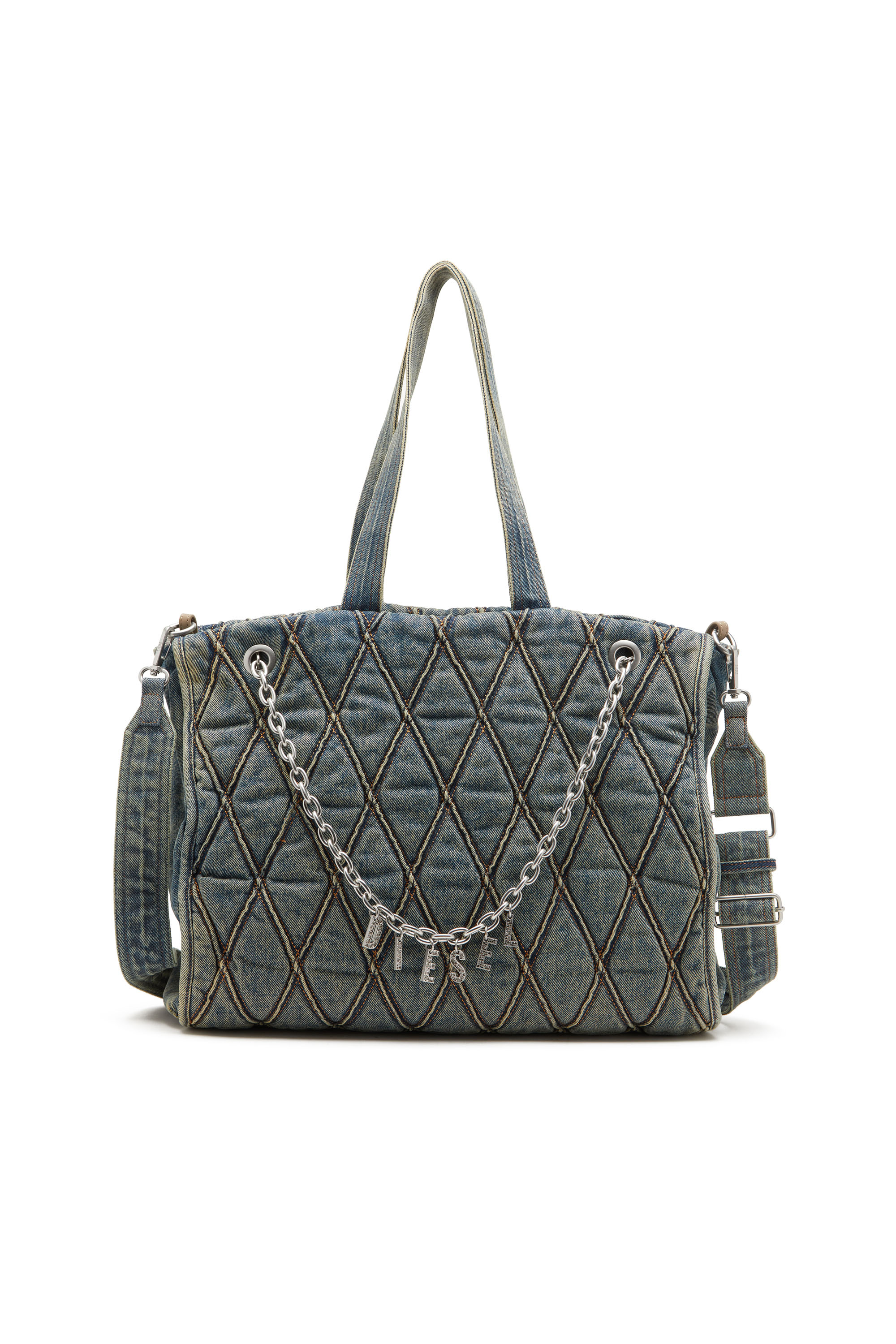Diesel - CHARM-D SHOPPER, Charm-D-Tote in denim a rombi Donna in Blu - 1