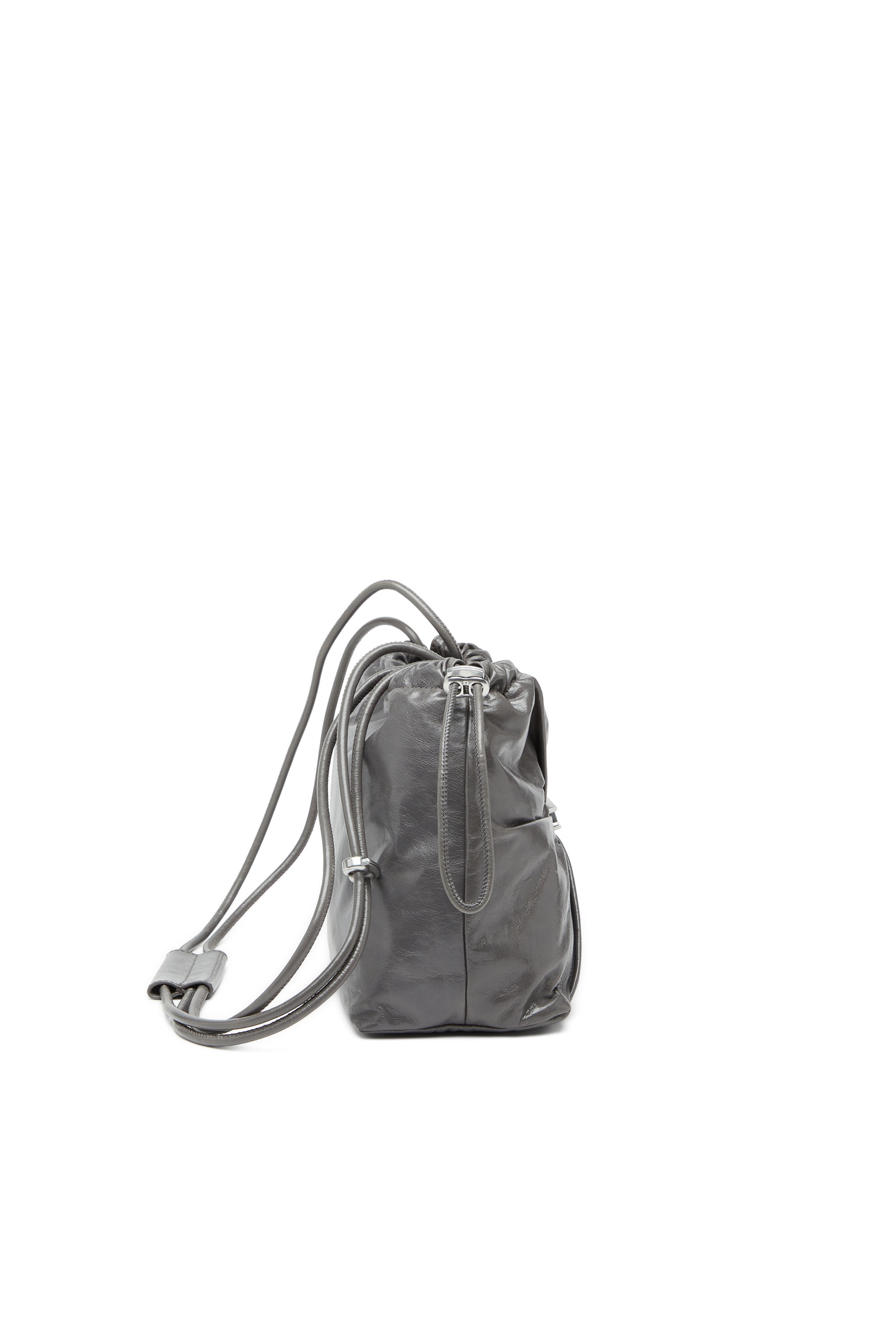 Diesel - SCRUNCH-D BUCKET, Scrunch-D-Sac seau en cuir froissé et brillant Femme in Gris - 3
