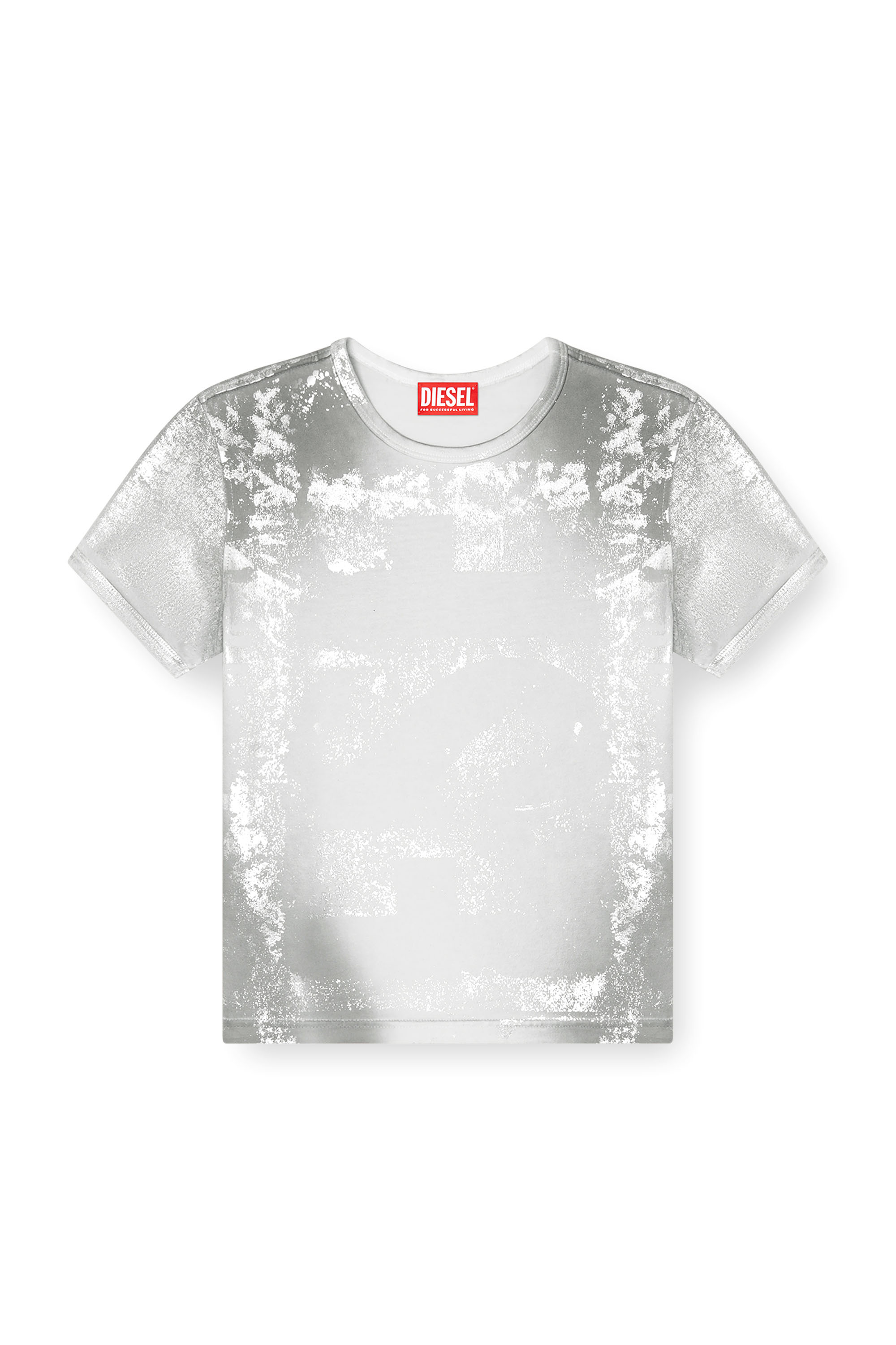 Diesel - T-UNCUTIE-LONG-Q5, T-shirt à logo avec effets métallisés Femme in Gris argenté - 3