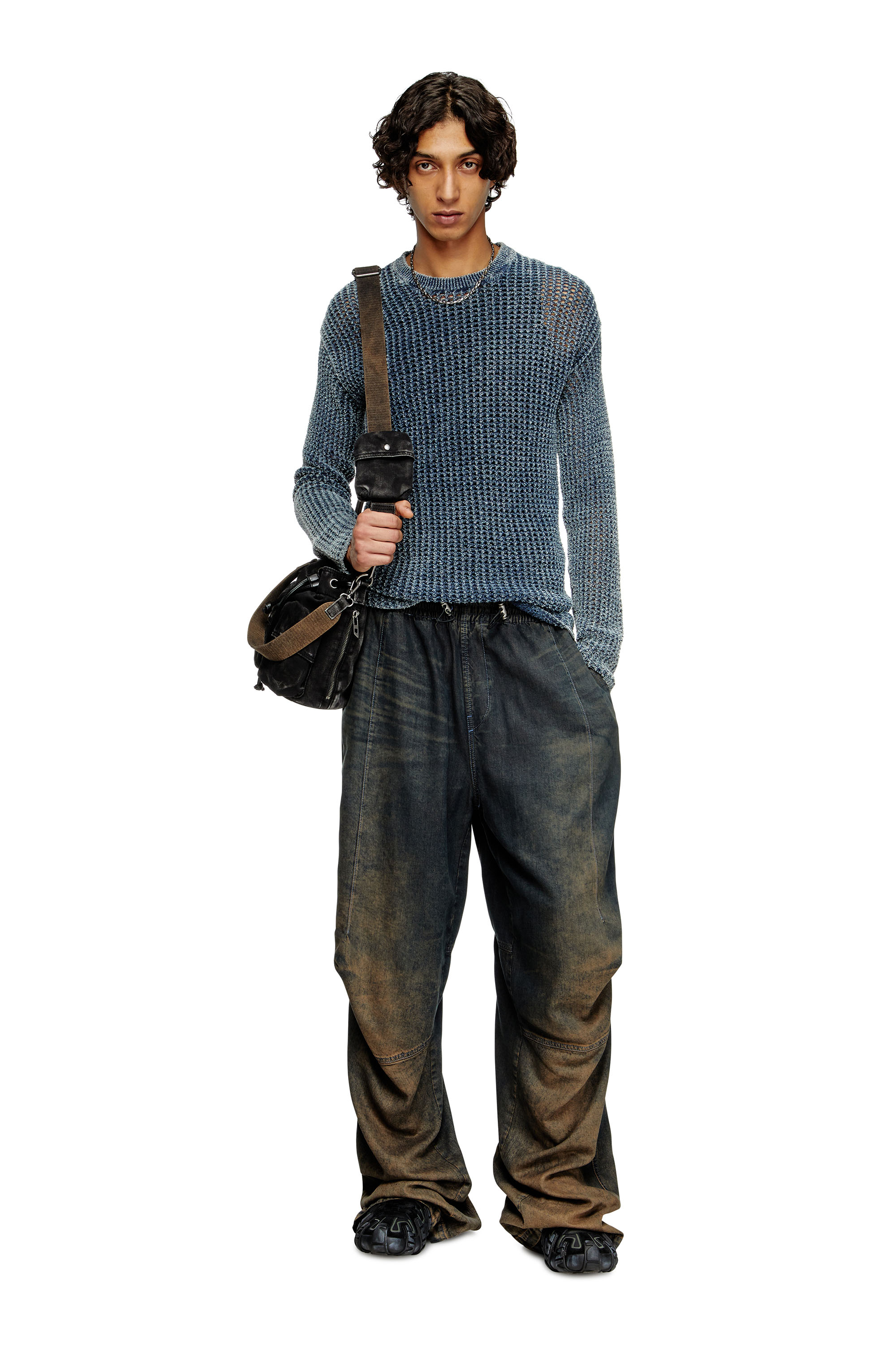 Diesel - K-REDROS, Herren Pullover aus Mesh und Denim-Garn in Blau - 2
