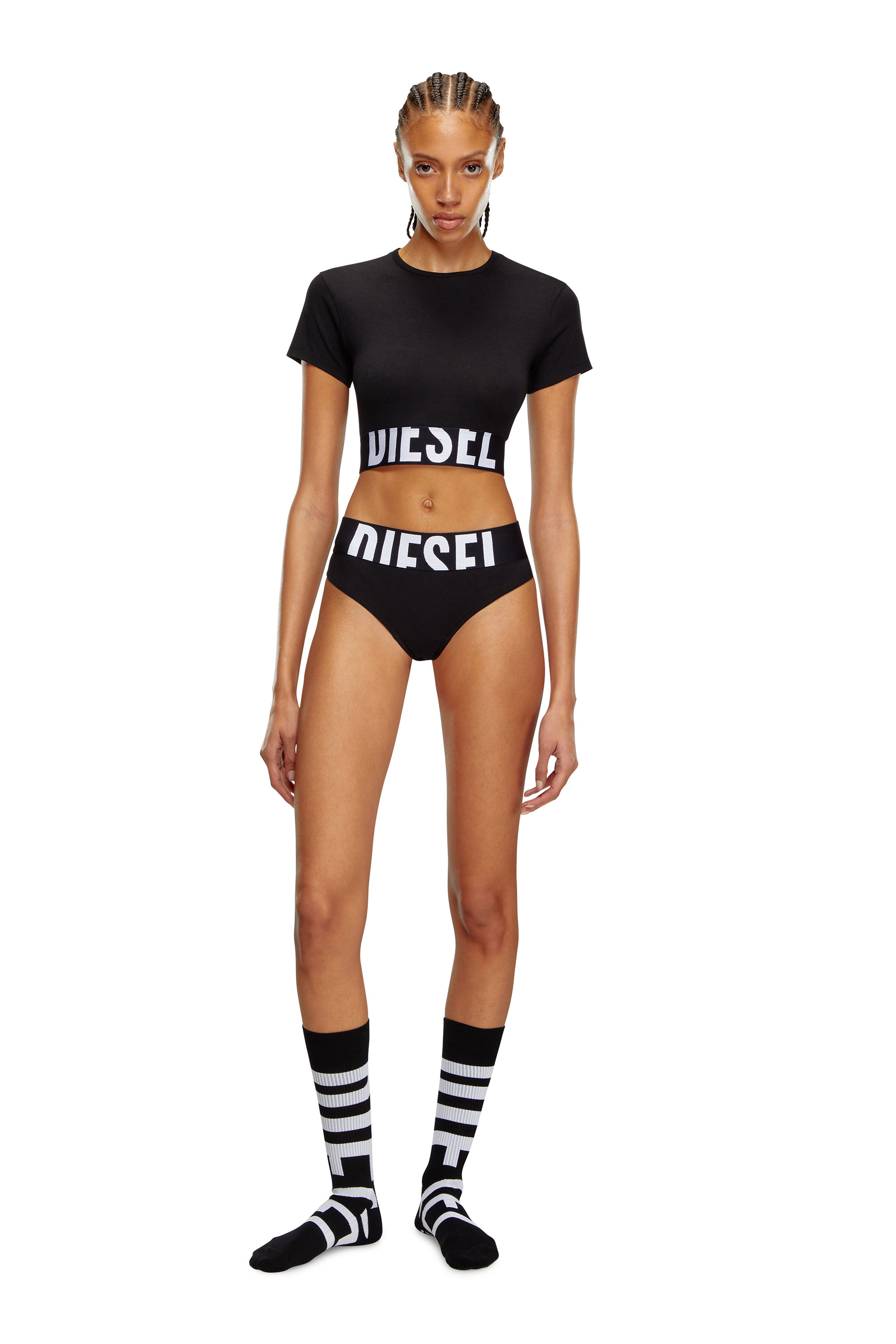 Diesel - UFTEE-SPORT-CROPPED-T-SHIRT, Damen Sportliches verkürztes Top mit Logo-Band in Schwarz - 2