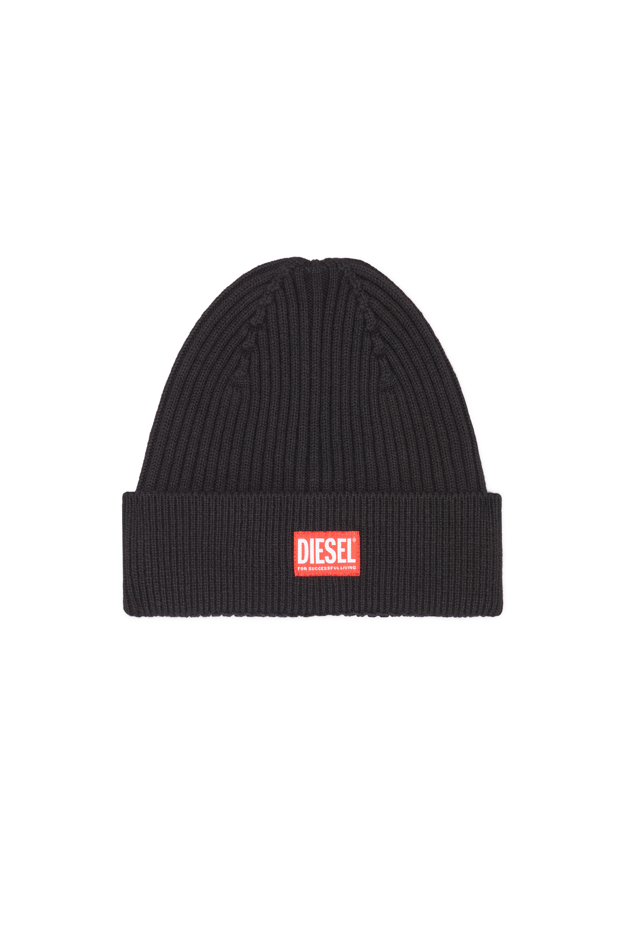 Diesel - K-CODER-H 2X2, Bonnet côtelé avec empiècement à logo Mixte in Noir - 1